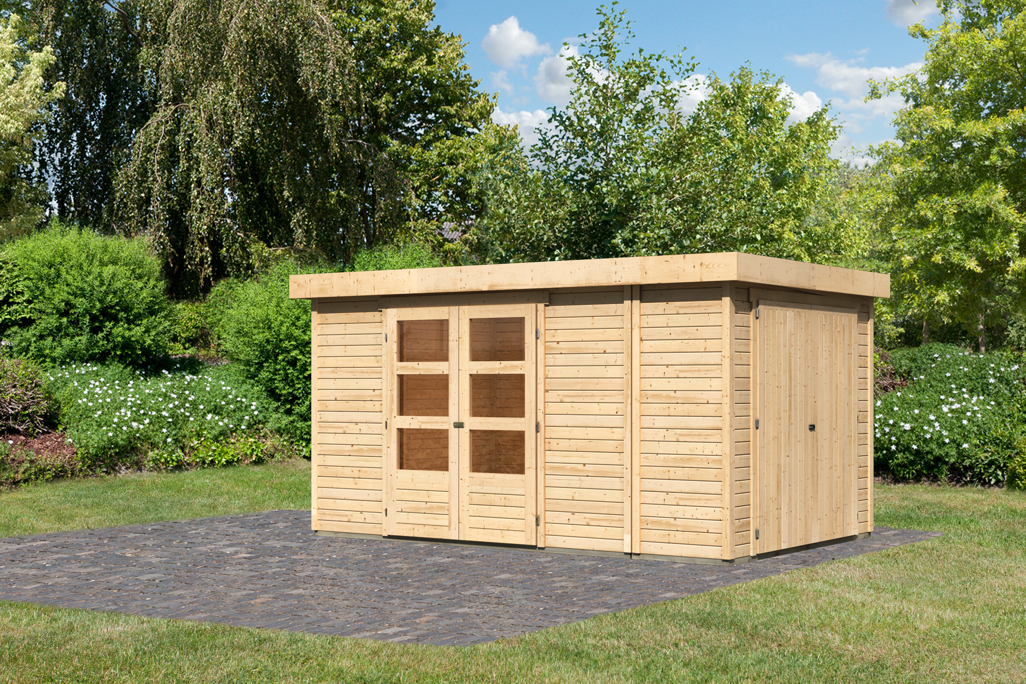 Karibu großes Gerätehaus Retola 6 in Naturbelassen, Außenansicht