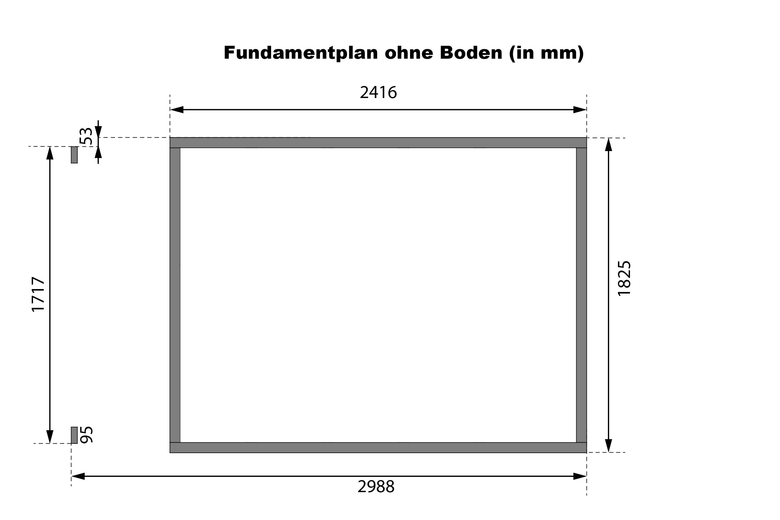 Fundamentplan des Karibu Gerätehaus Multifunktionshaus Pultdach 19mm