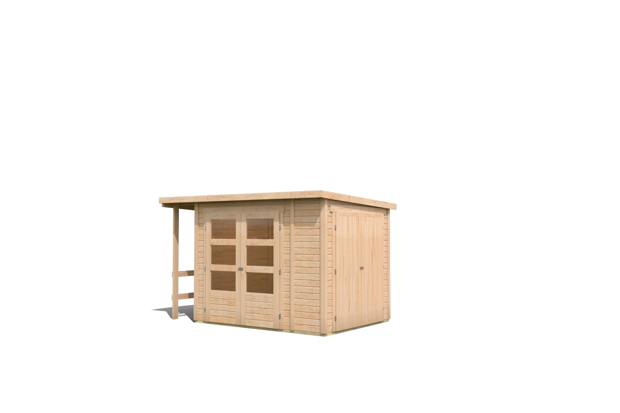 Karibu Gerätehaus Multifunktionshaus Pultdach 19mm in Naturbelassen, Freisteller