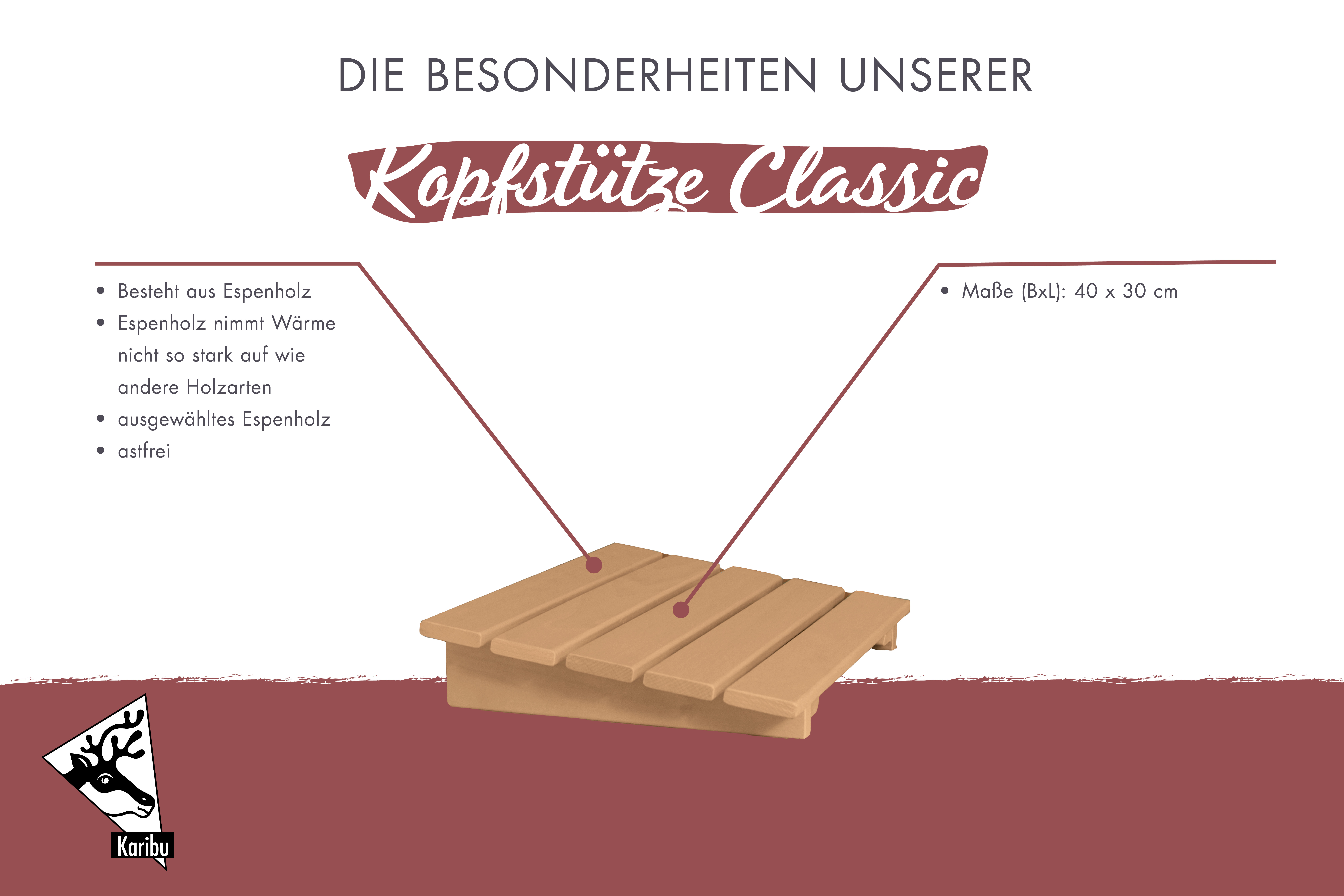 Maßzeichnung der Karibu Kopfstütze Classic mit Bemaßung von Grundfläche und Höhe