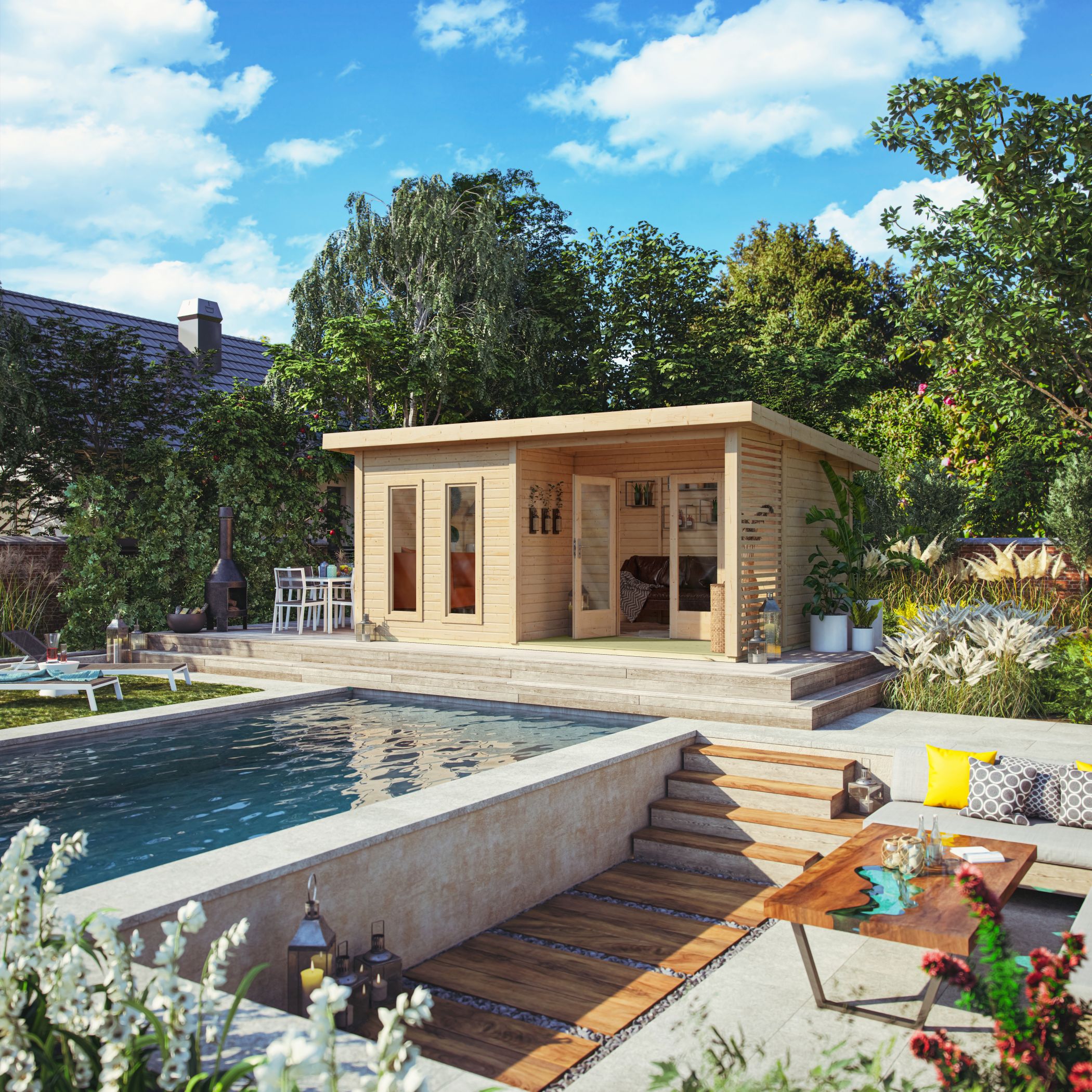 Karibu großes Poolhaus Gatenhaus Radeburg 5 in Naturbelassen im Garten