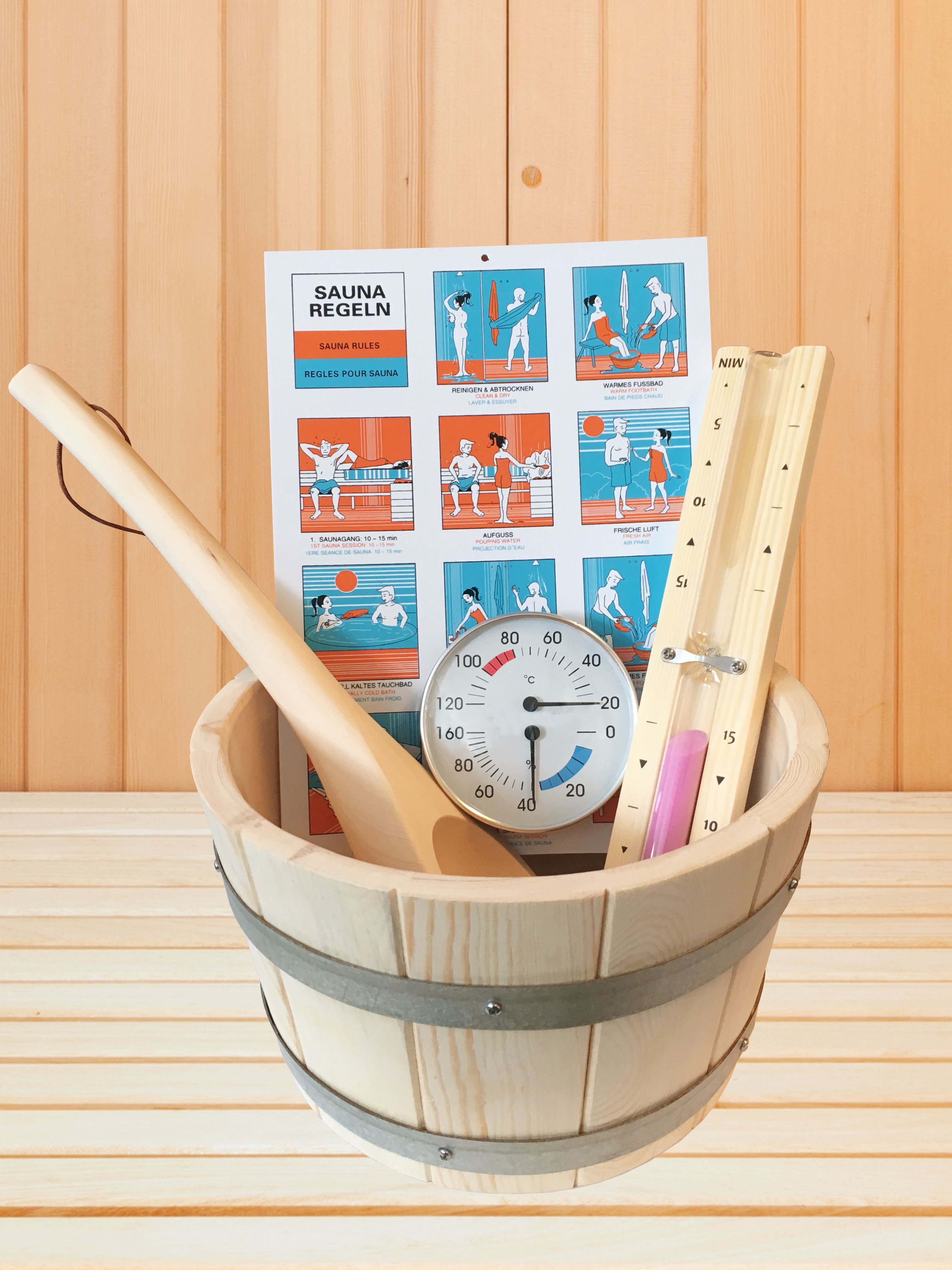 Detailansicht der Karibu Saunazubehörset Zubehörpaket Classic 6 Teilig