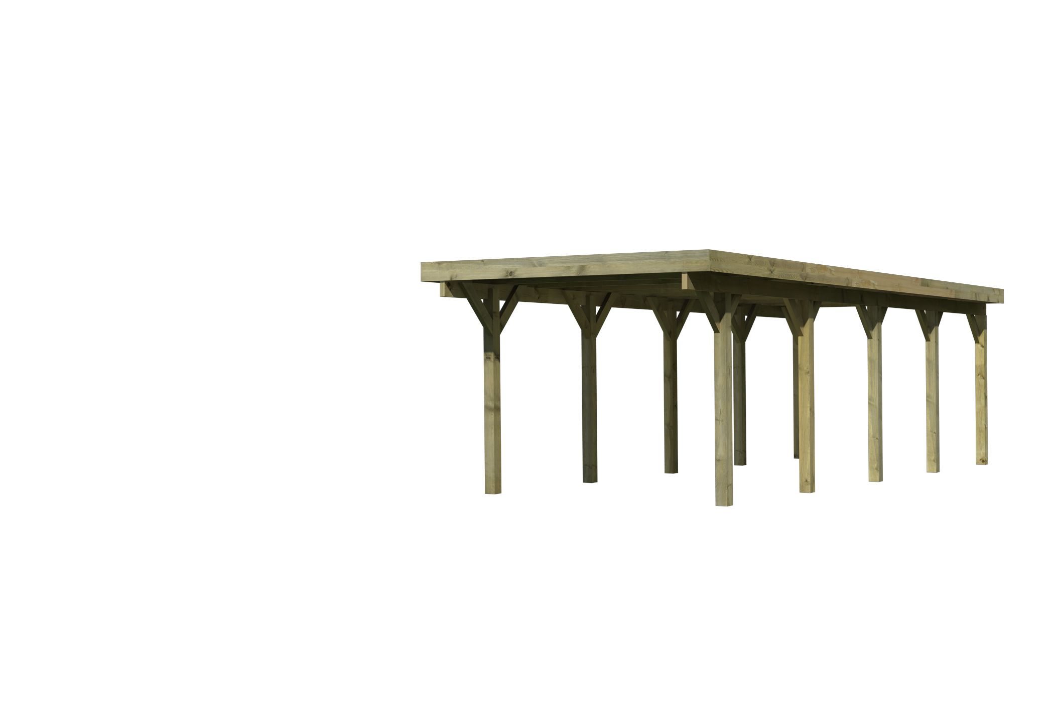 Karibu Einzelcarport Classic 3 aus KDI-Massivholz mit Flachdach im Garten aufgebaut