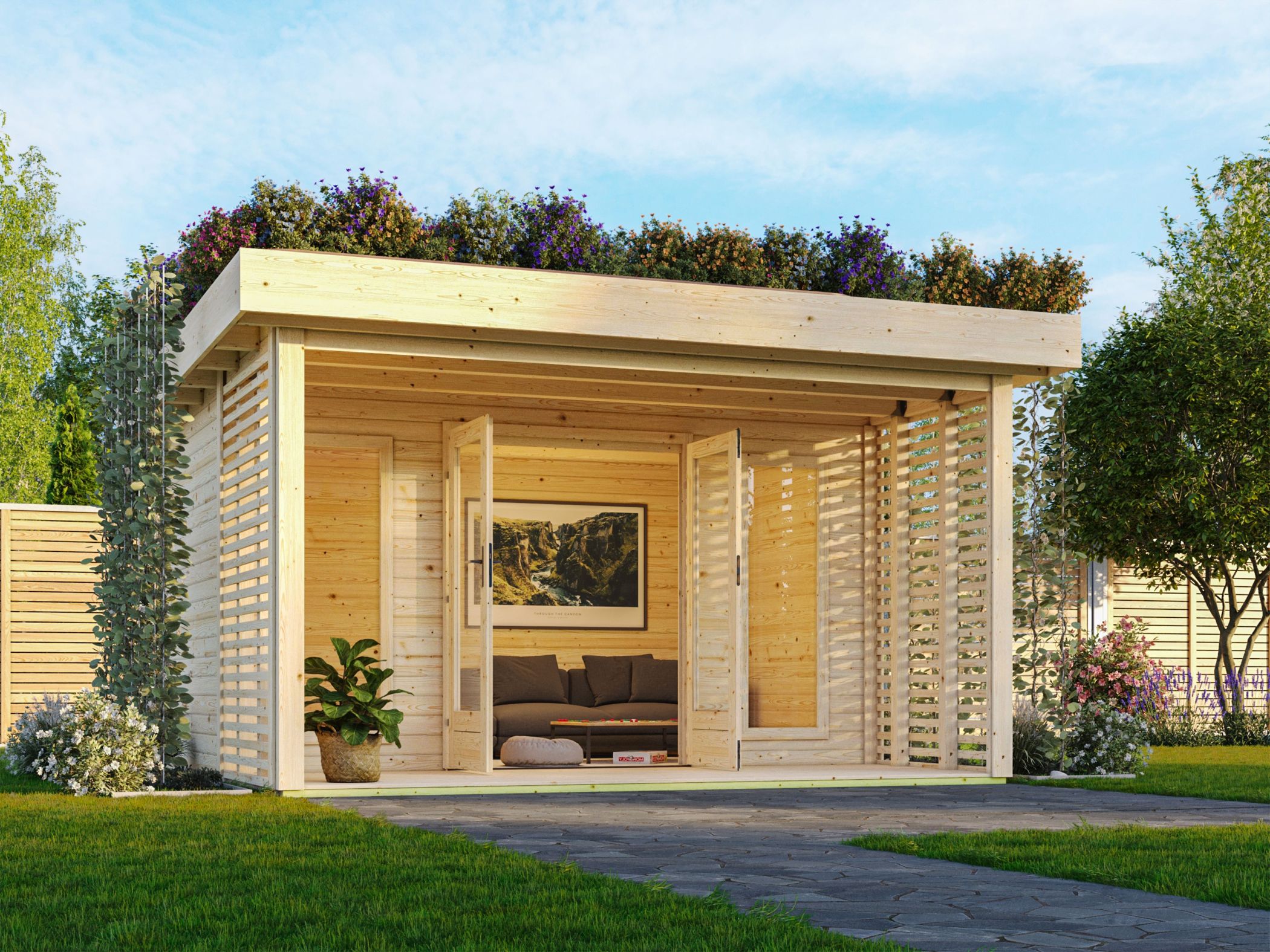 Produktbild eines Karibu Gartenprodukts aus Holz, im Garten aufgebaut