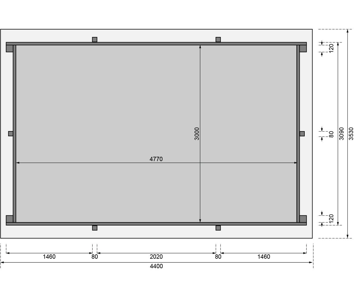 Fundamentplan für ein Karibu Gartenhaus