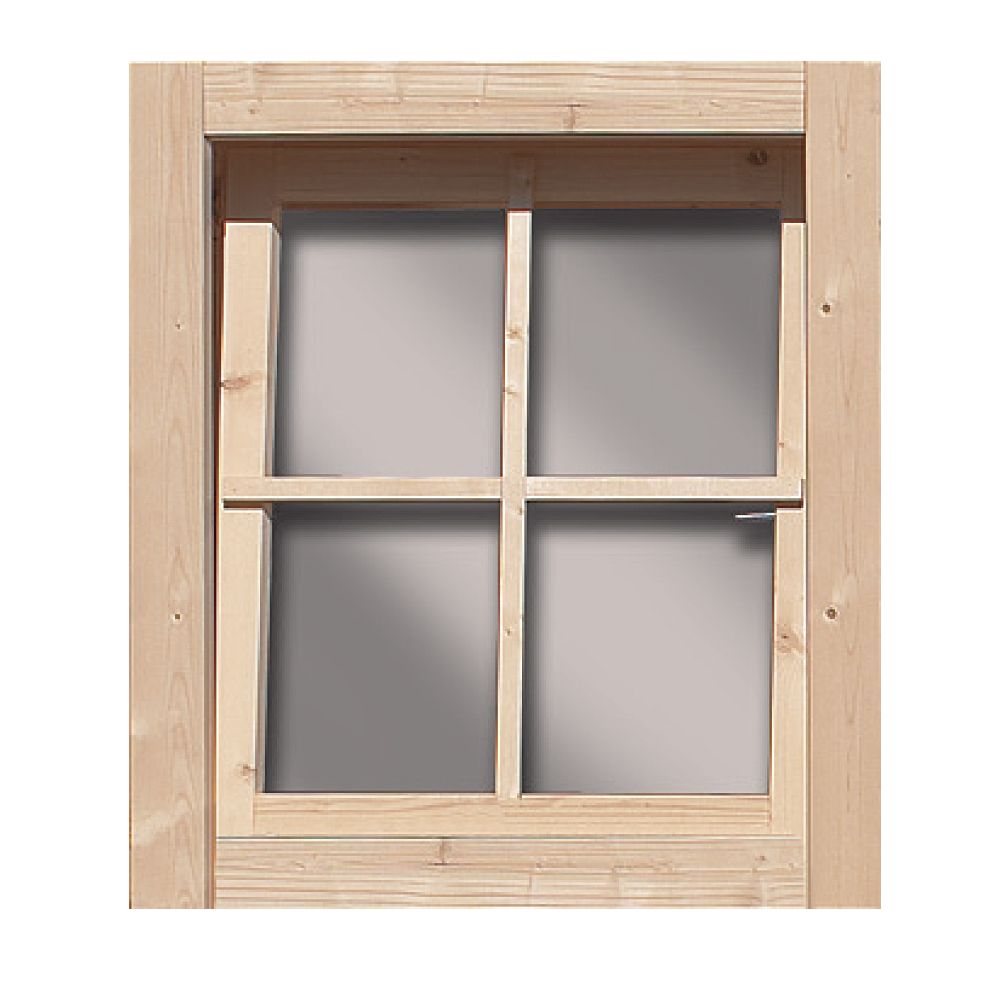 Karibu Dreh-/Kippfenster aus Echtglas 38 mm aus Holz, im Garten aufgebaut