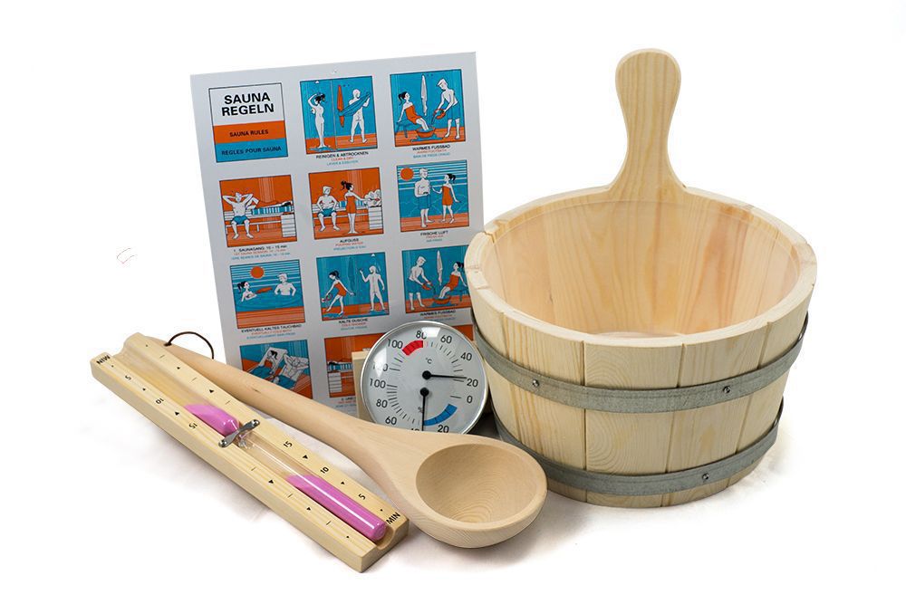 Detailansicht der Karibu Saunazubehörset Zubehörpaket Classic 6 Teilig