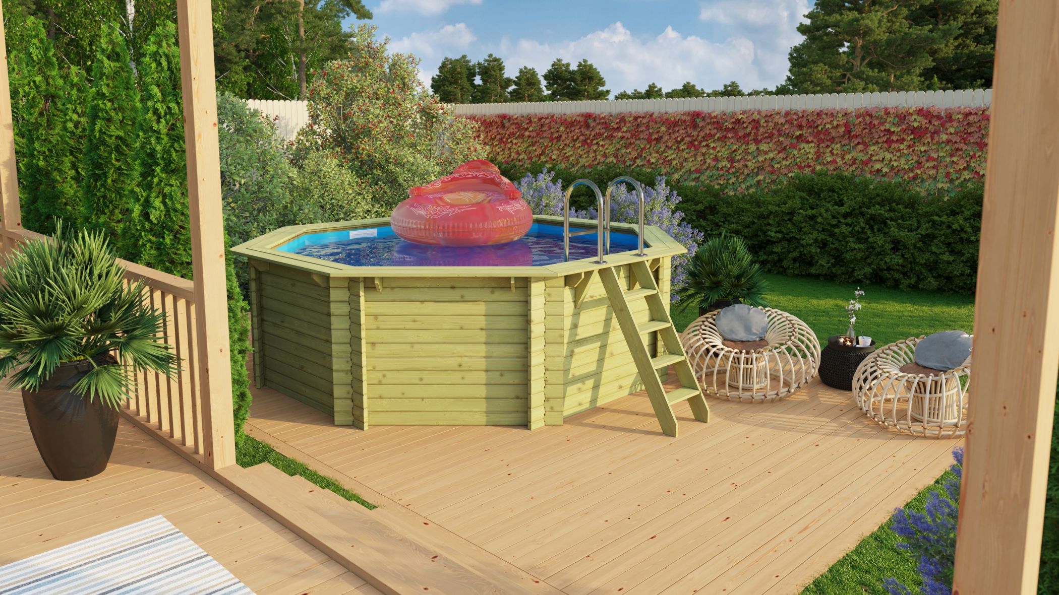 Karibu Pool Modell 1 mit Anbaudach im Garten