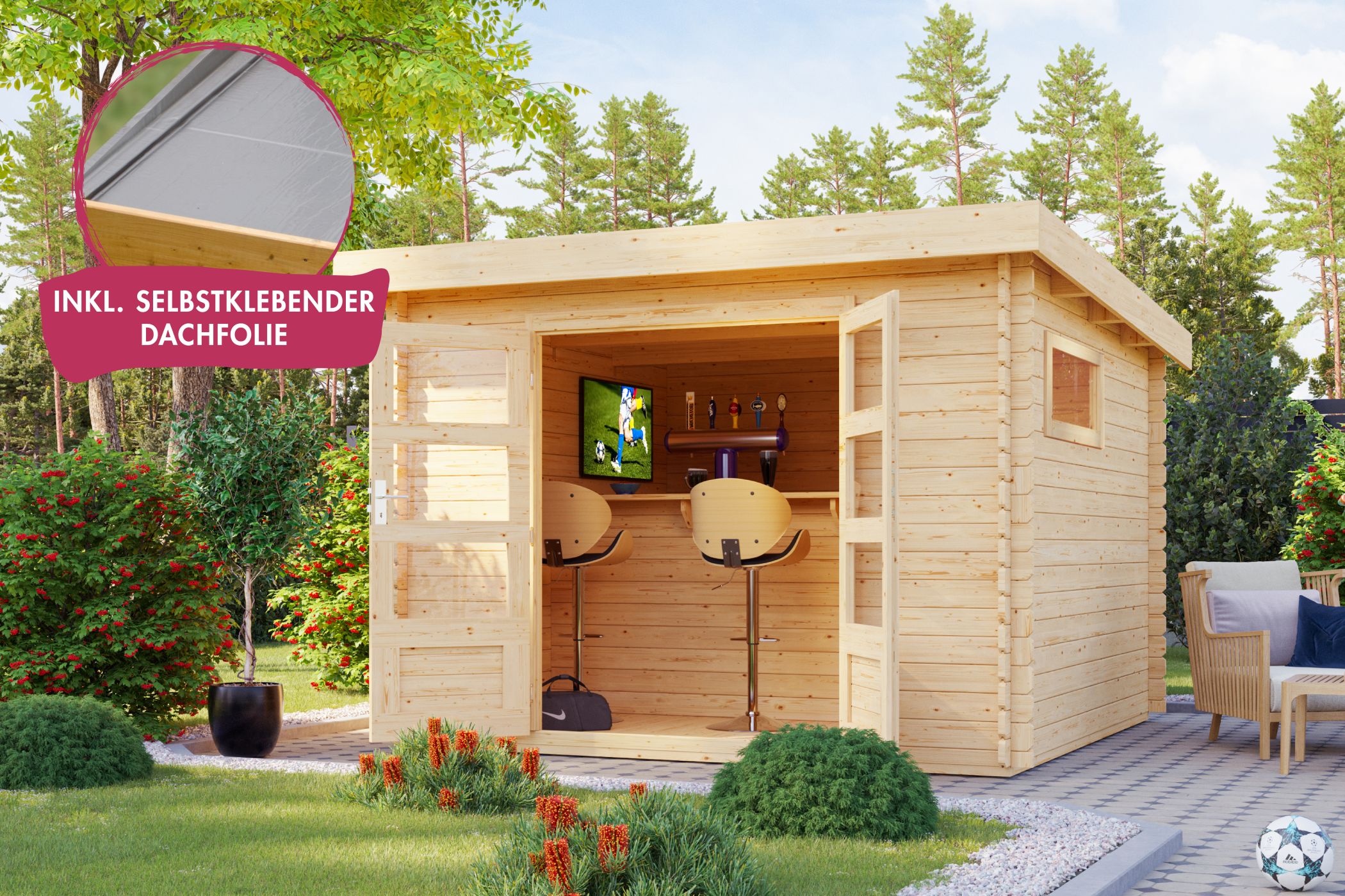 Karibu Gartenhaus Benstrup 5 in Naturbelassen im Garten