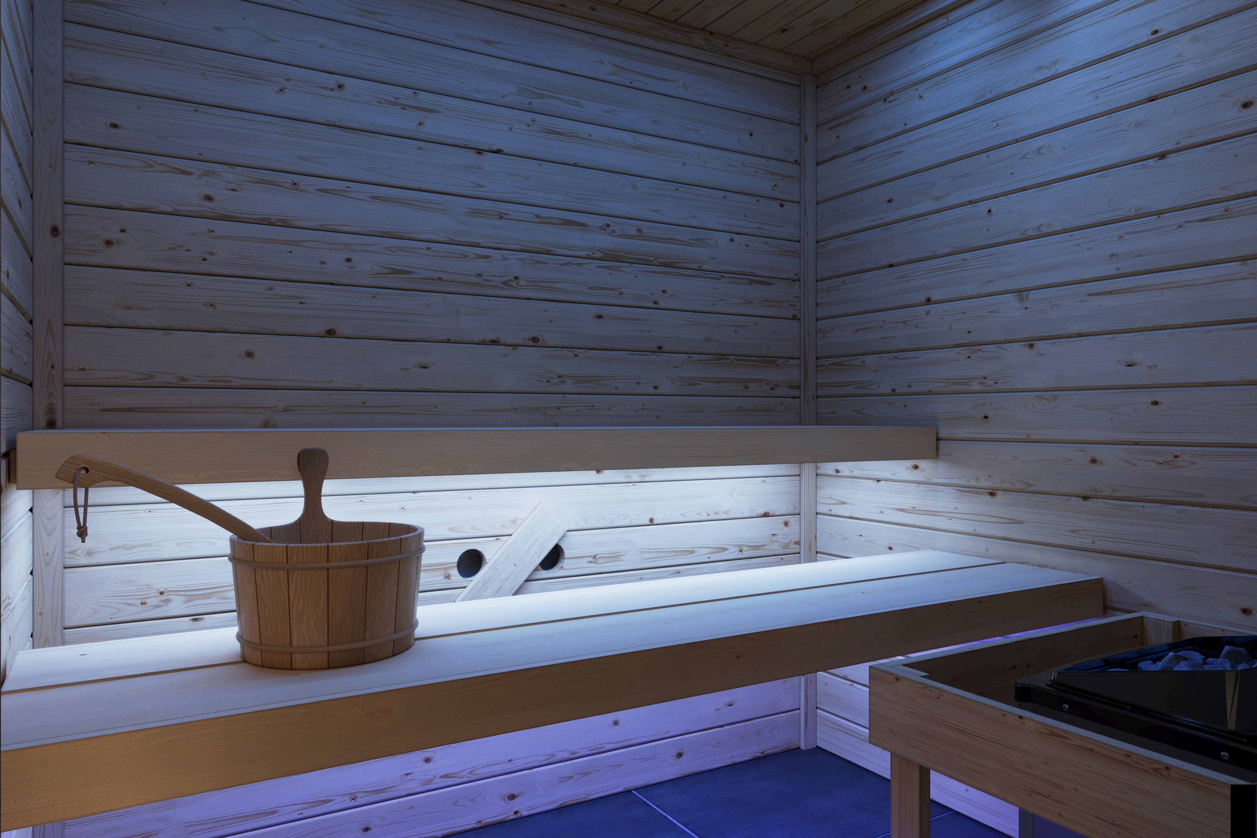 Karibu Sauna Ina als stimmungsvoller Wellnessbereich in einem modern eingerichteten Wohnraum