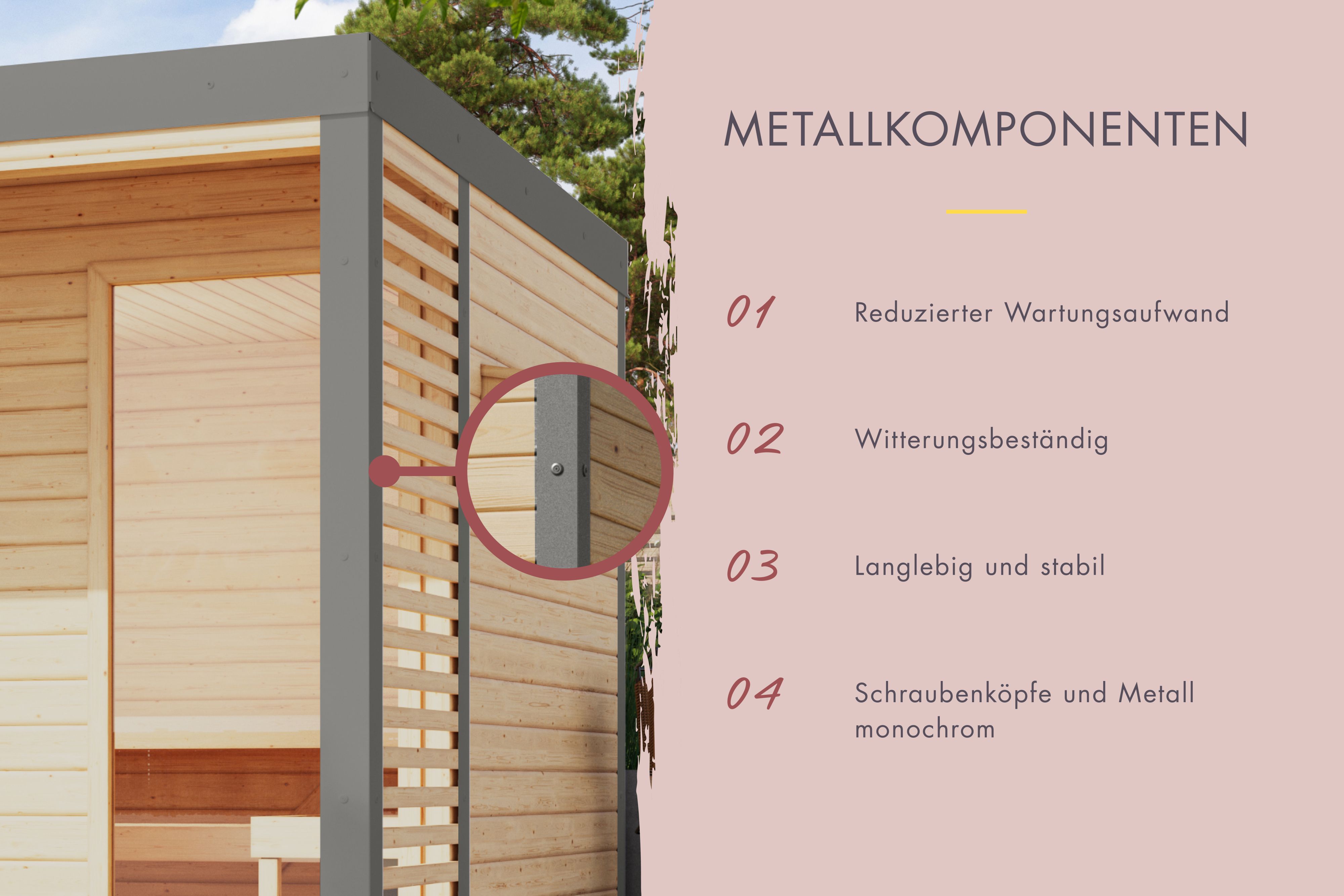 Massivholz-Fußboden der Karibu Gartensauna aus Nut- und Federbrettern inklusive KDI-Bodenbalken