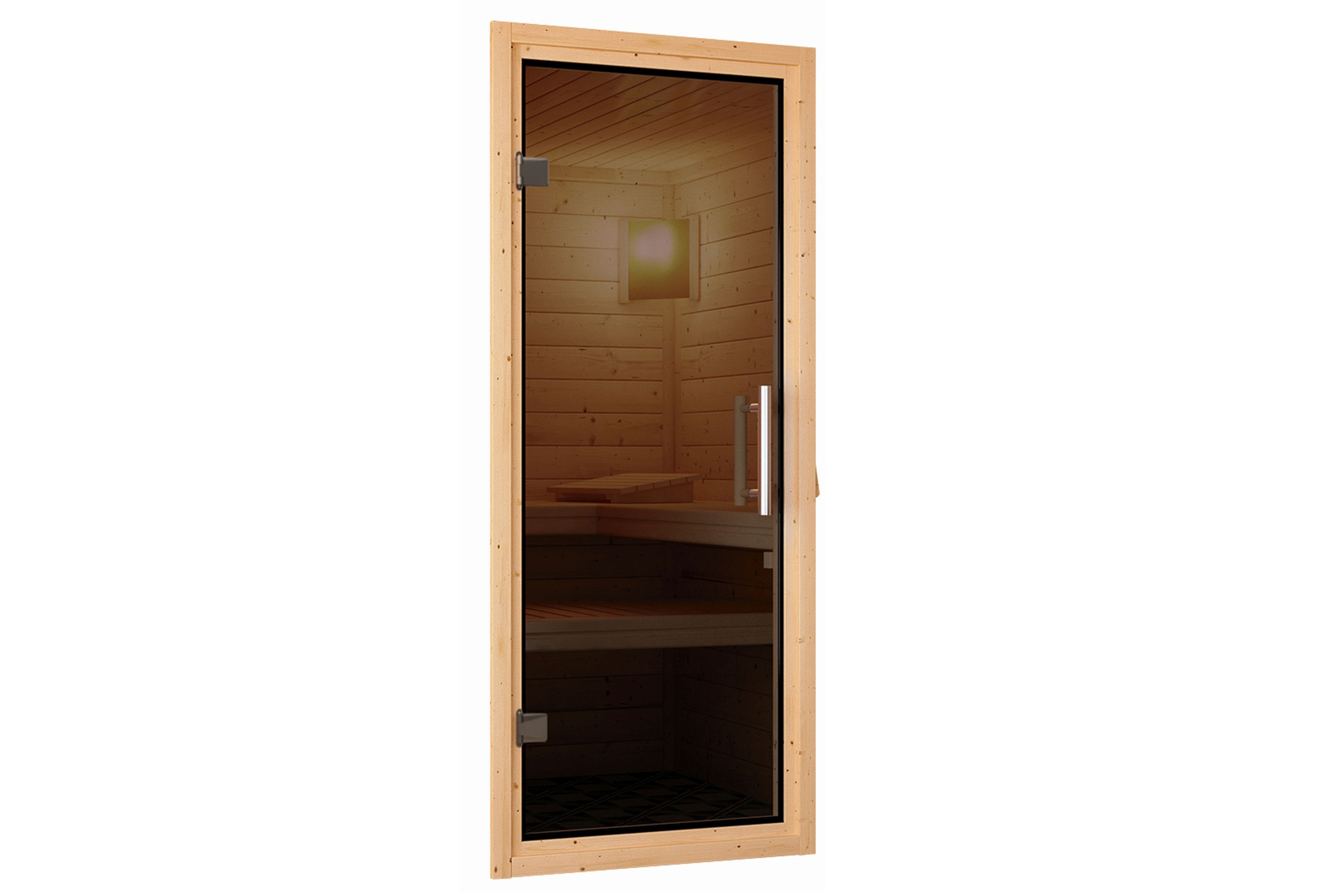 Karibu Türelement Modern aus Holz, im Garten aufgebaut