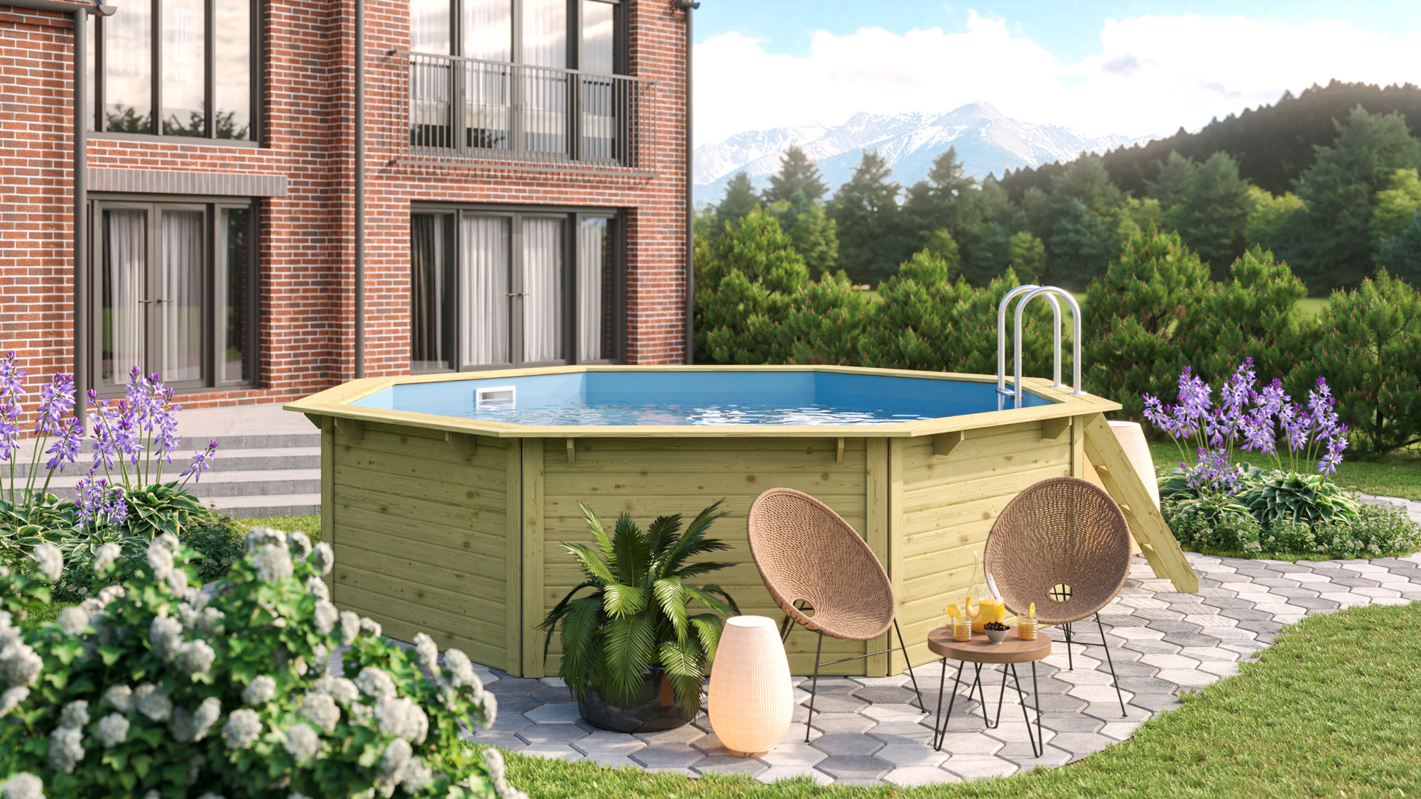Detailansicht eines Karibu Pools aus Holz