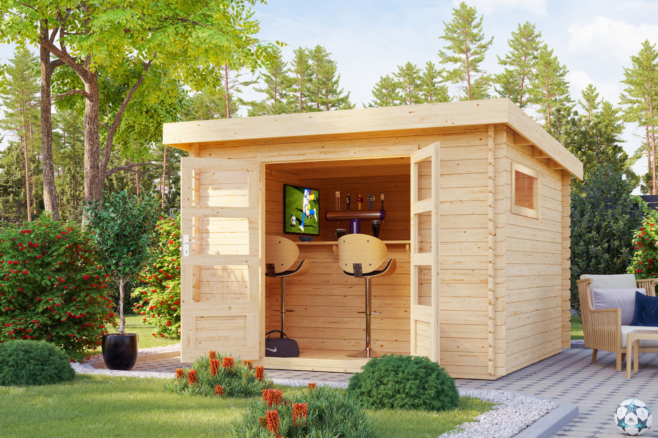 Karibu Gartenhaus Benstrup 5 in Naturbelassen im Garten
