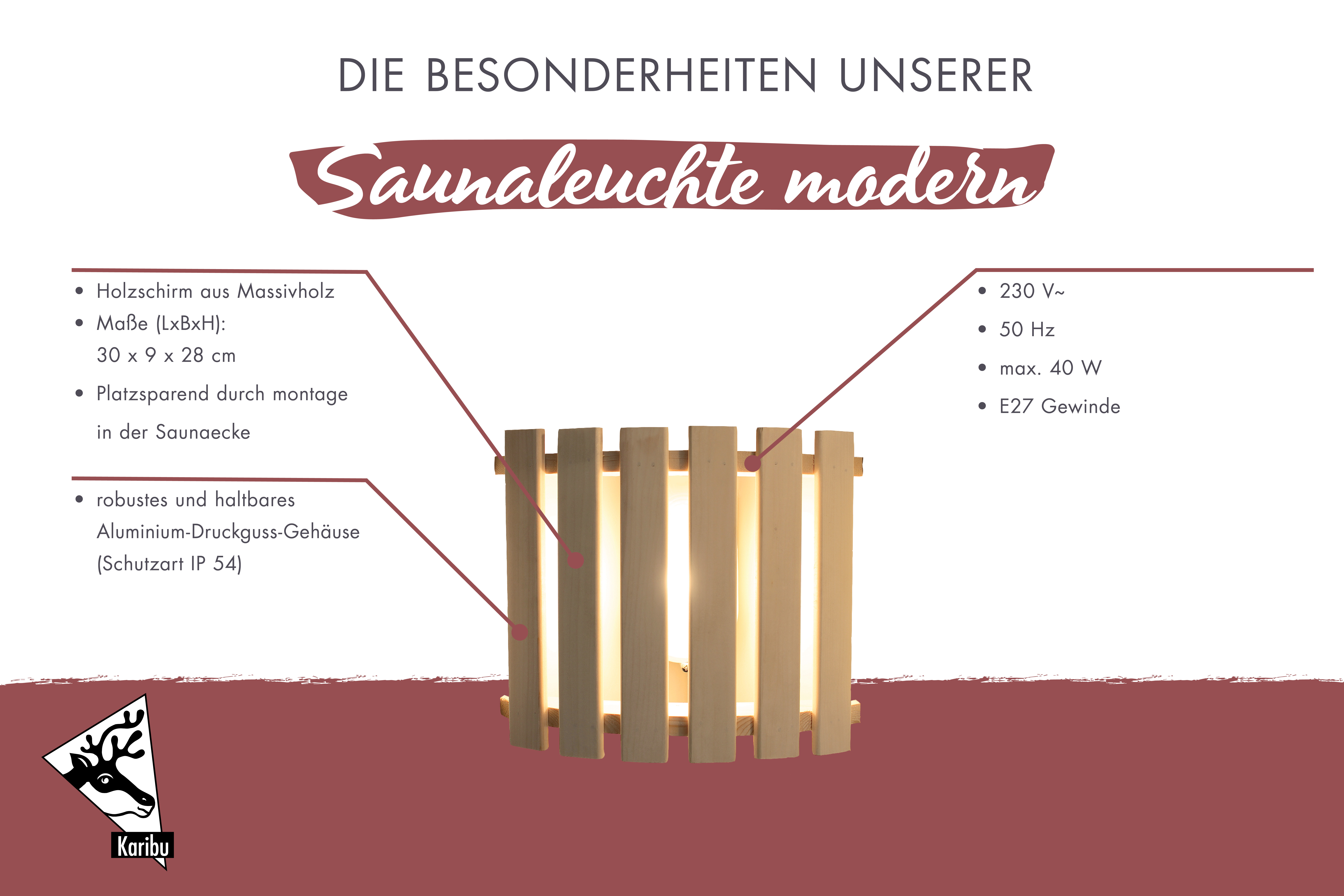 Maßzeichnung der Karibu Saunaleuchte Modern mit Bemaßung von Grundfläche und Höhe
