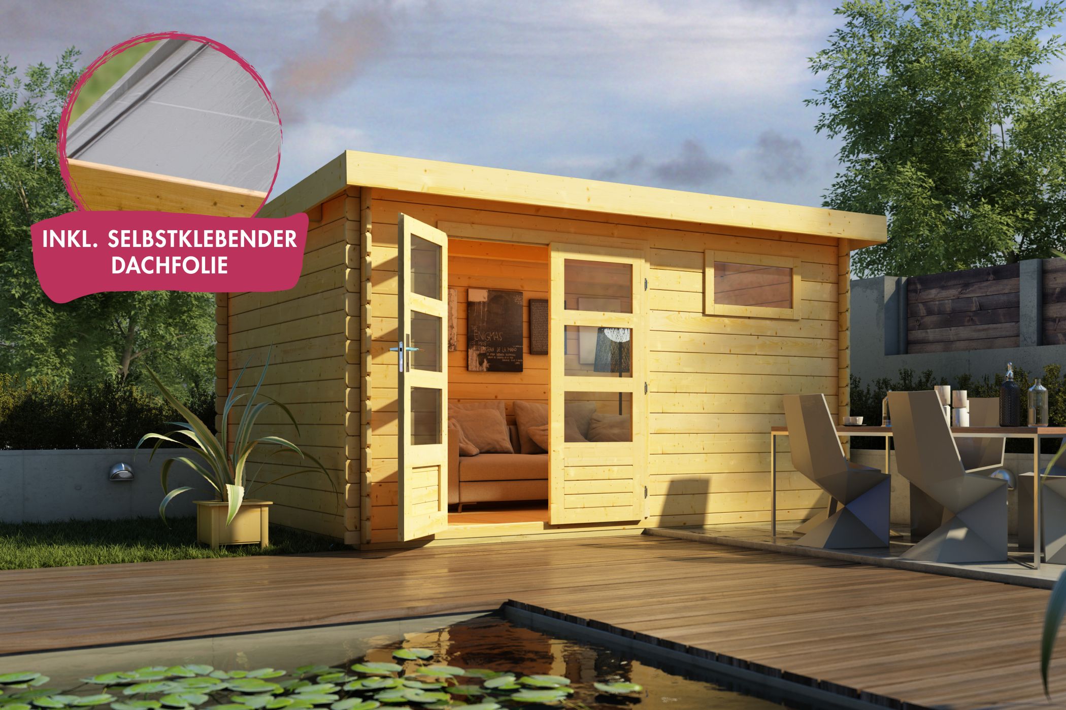 Karibu Gartenhaus Benstrup 8 in Naturbelassen im Garten