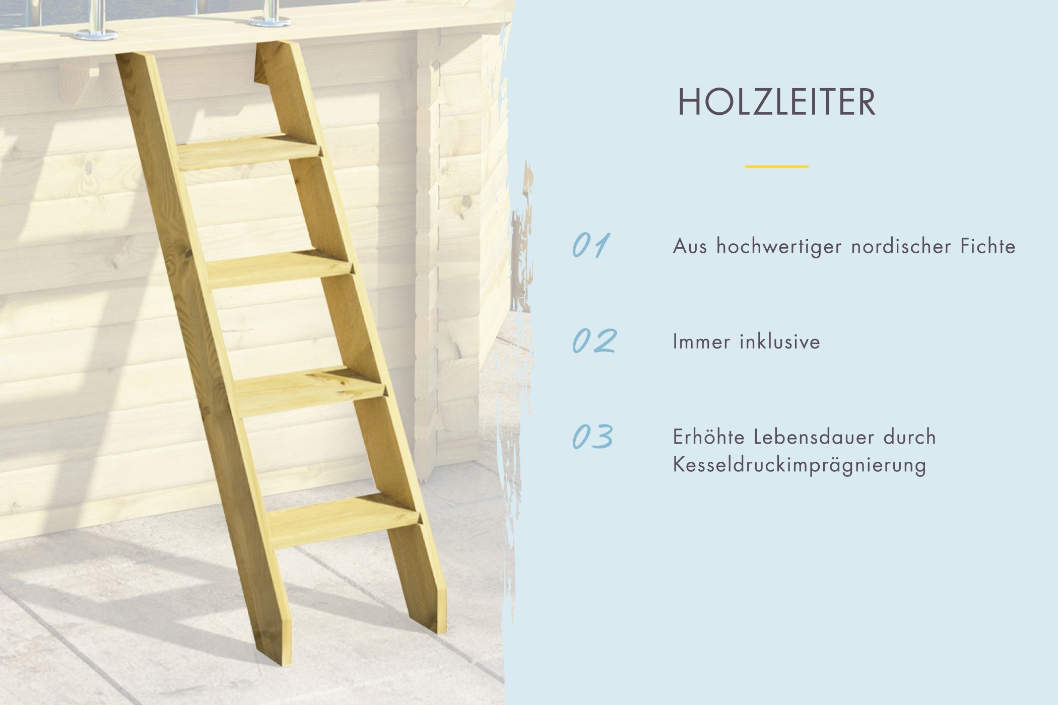 Holzleiter für den Karibu Pool Modell 4 aus kesseldruckimprägnierter Fichte