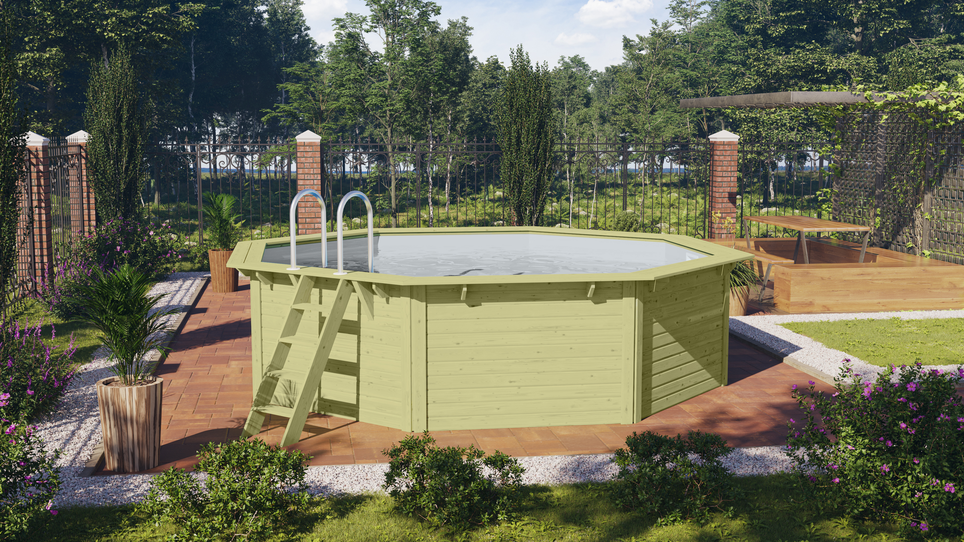 Produktbild eines Karibu Gartenprodukts aus Holz, im Garten aufgebaut