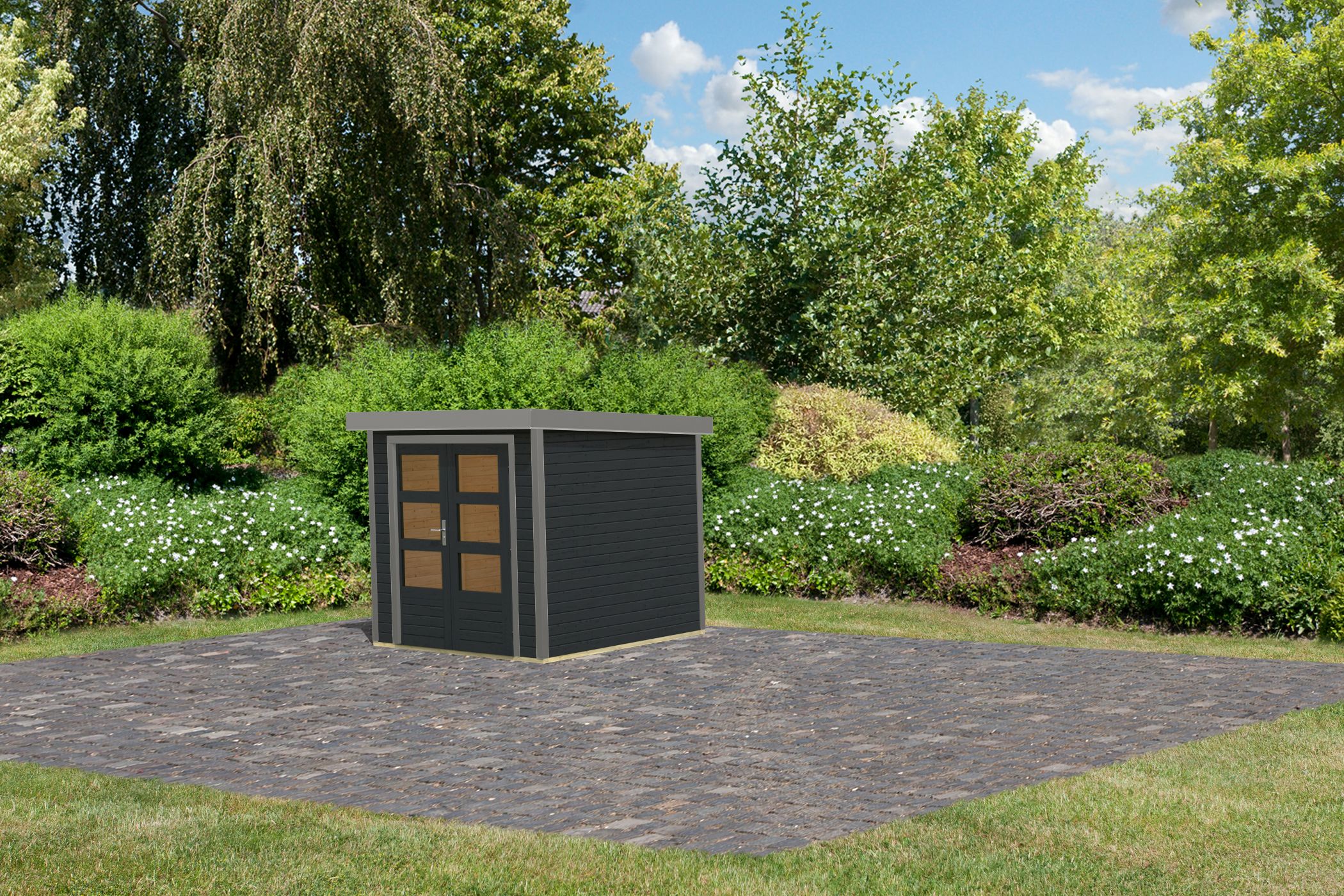 Karibu Gartenhaus Holz & Metall Jupiter 2 in Anthrazit mit Metall in Graualuminium, Außenansicht
