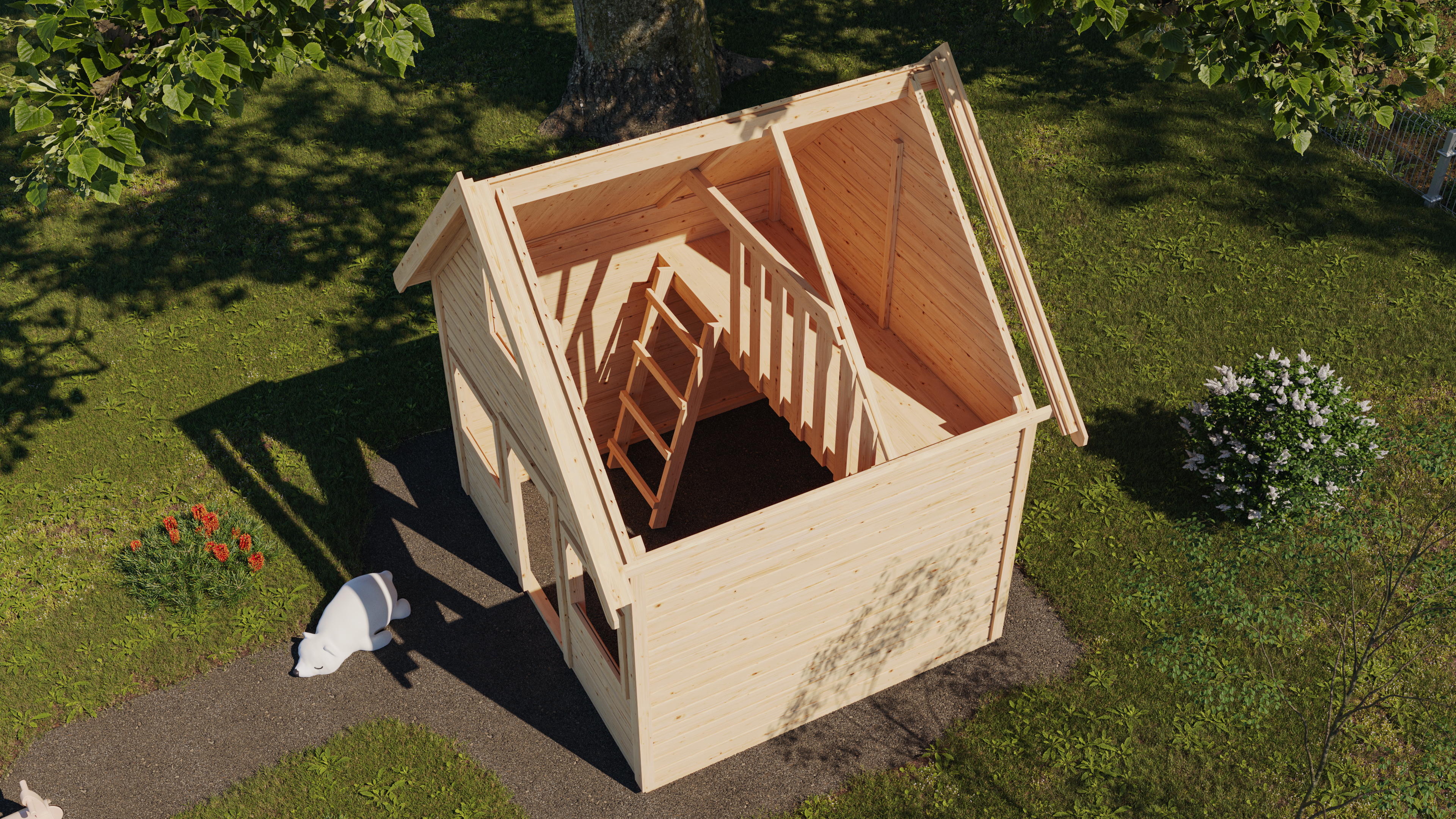 AKUBI Spielturm Kalle als komplette Spielanlage mit Wellenrutsche und Schaukel im Garten