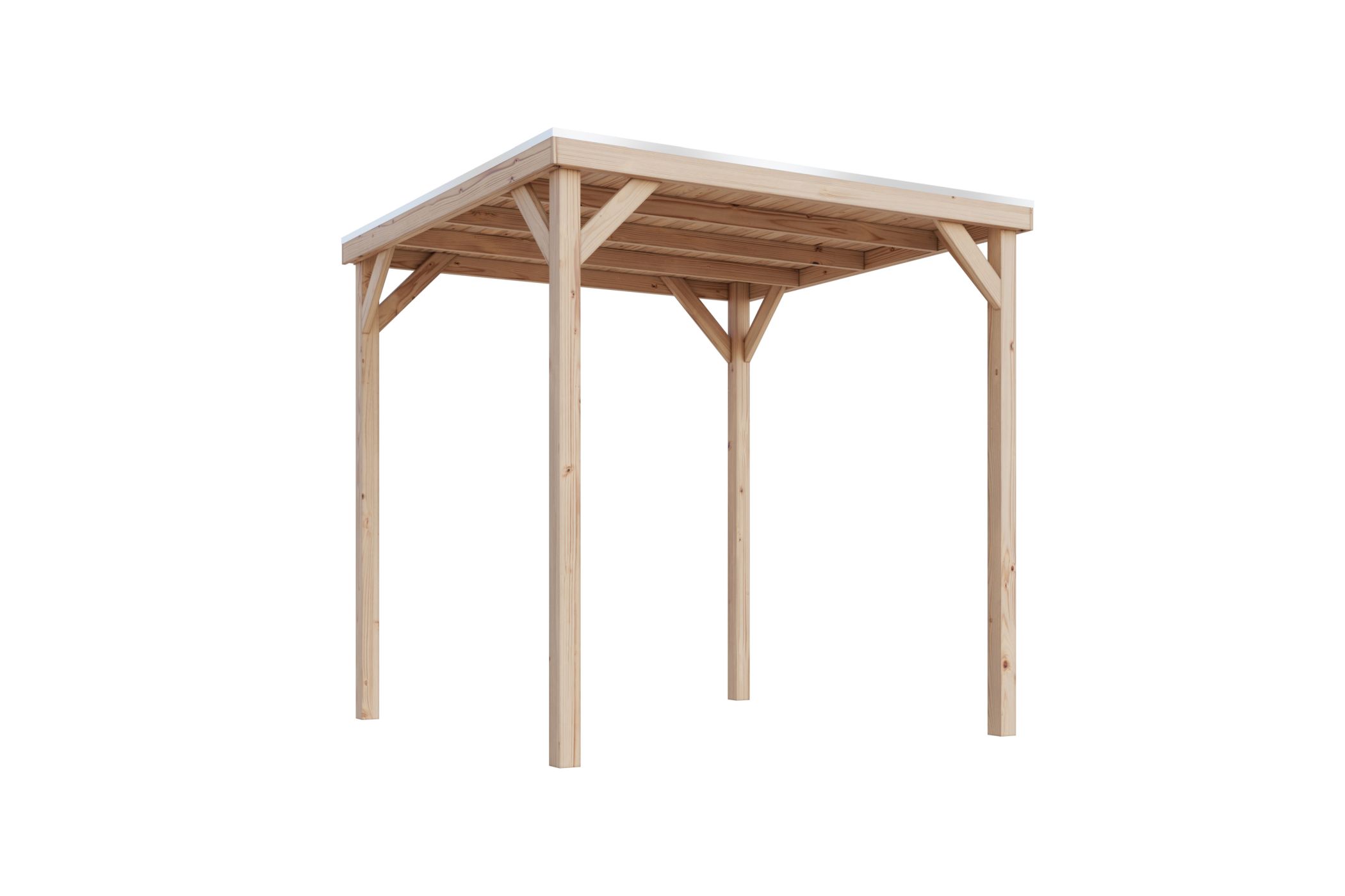 Freistellende Außenansicht des Karibu Cubeco Pavillon aus Leimholz mit Flachdach