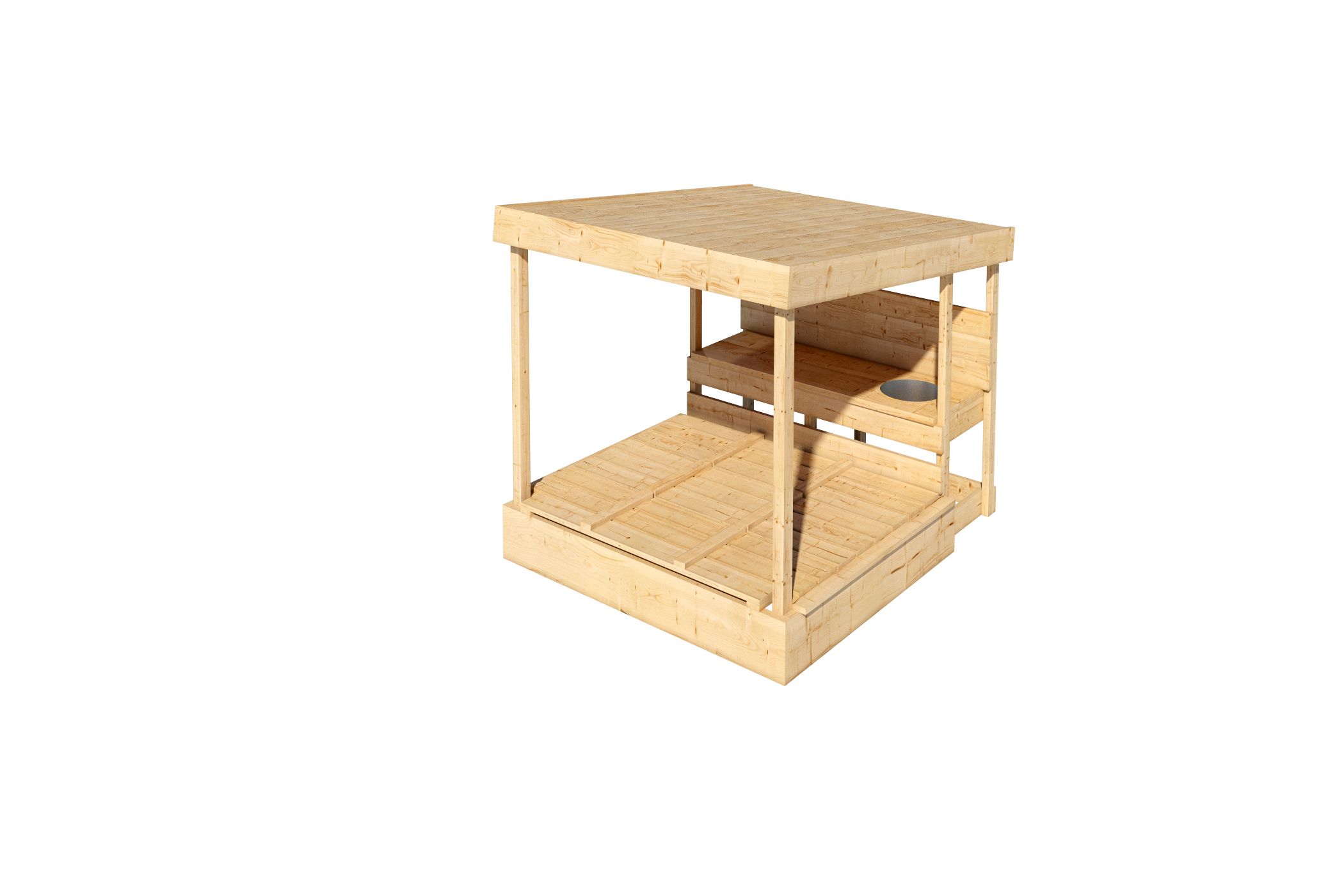 Karibu Sandkasten Max mit Dach und Matschküche aus Holz, freigestellt