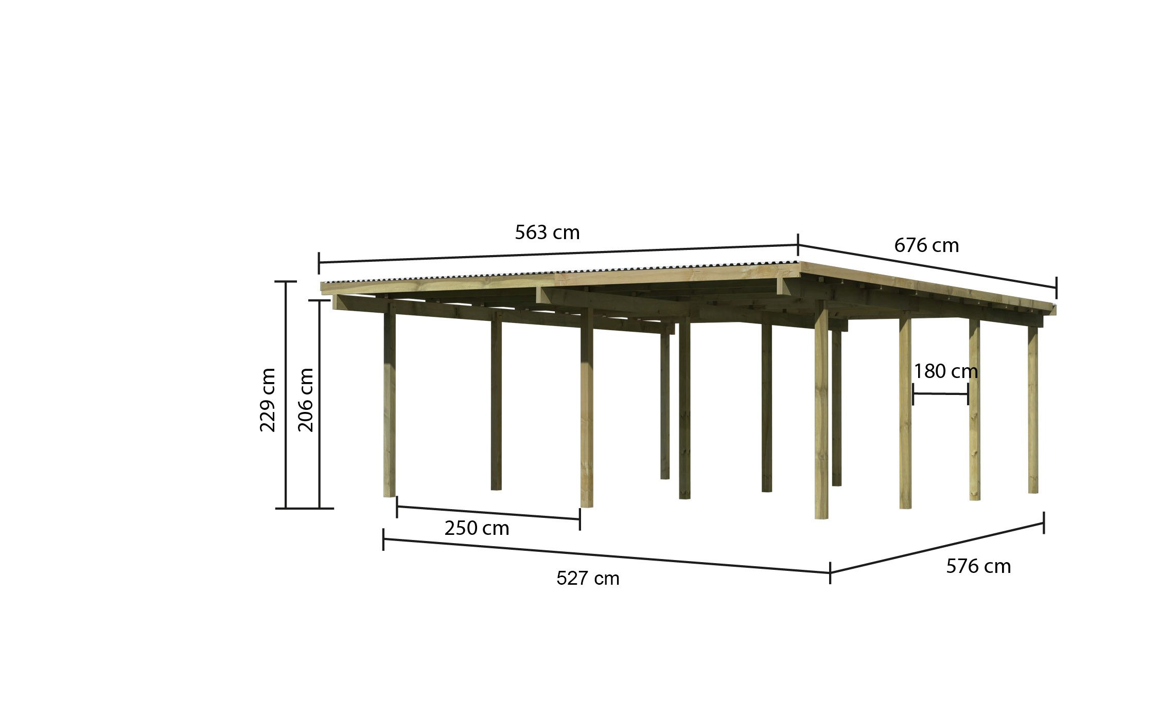 Karibu Doppelcarport BASIC 2 aus KDI-Massivholz mit Flachdach im Garten aufgebaut