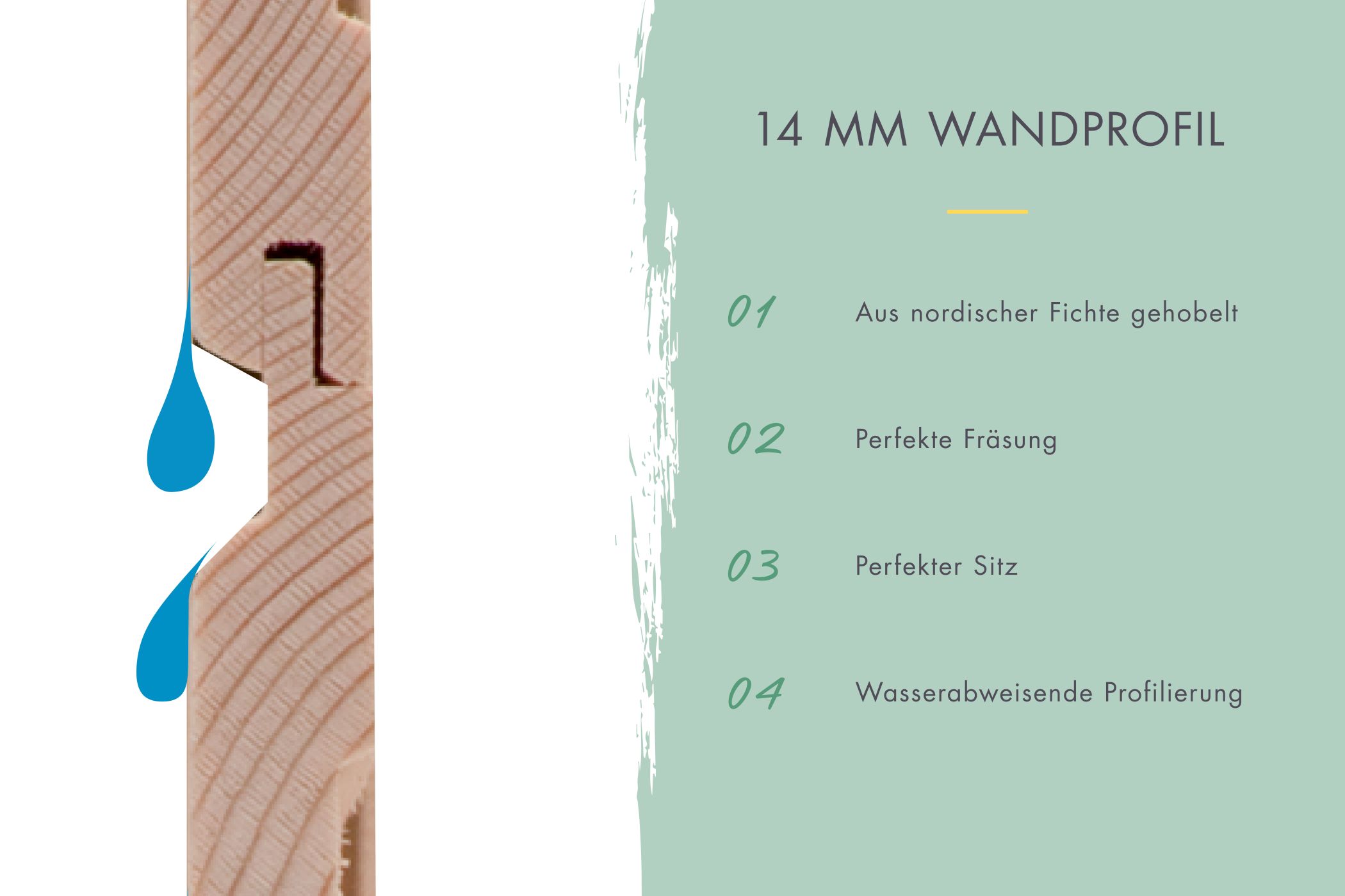 14-mm-Wandprofil des Karibu Gerätehaus Merseburg 2 mit wasserabweisender Profilierung aus nordischer Fichte