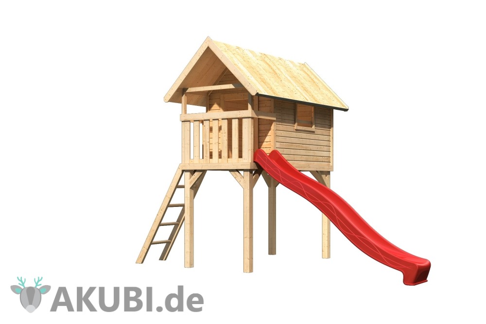 AKUBI Stelzenhaus Gernegroß aus Fichtenholz mit erhöhtem Podest und Spielhaus, freigestellt