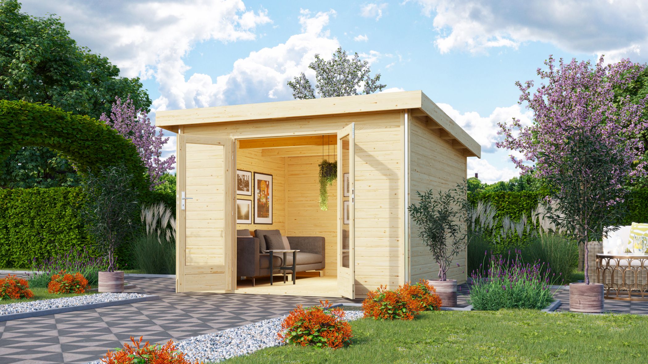 Karibu Poolhaus Radeburg 1 in Naturbelassen im Garten