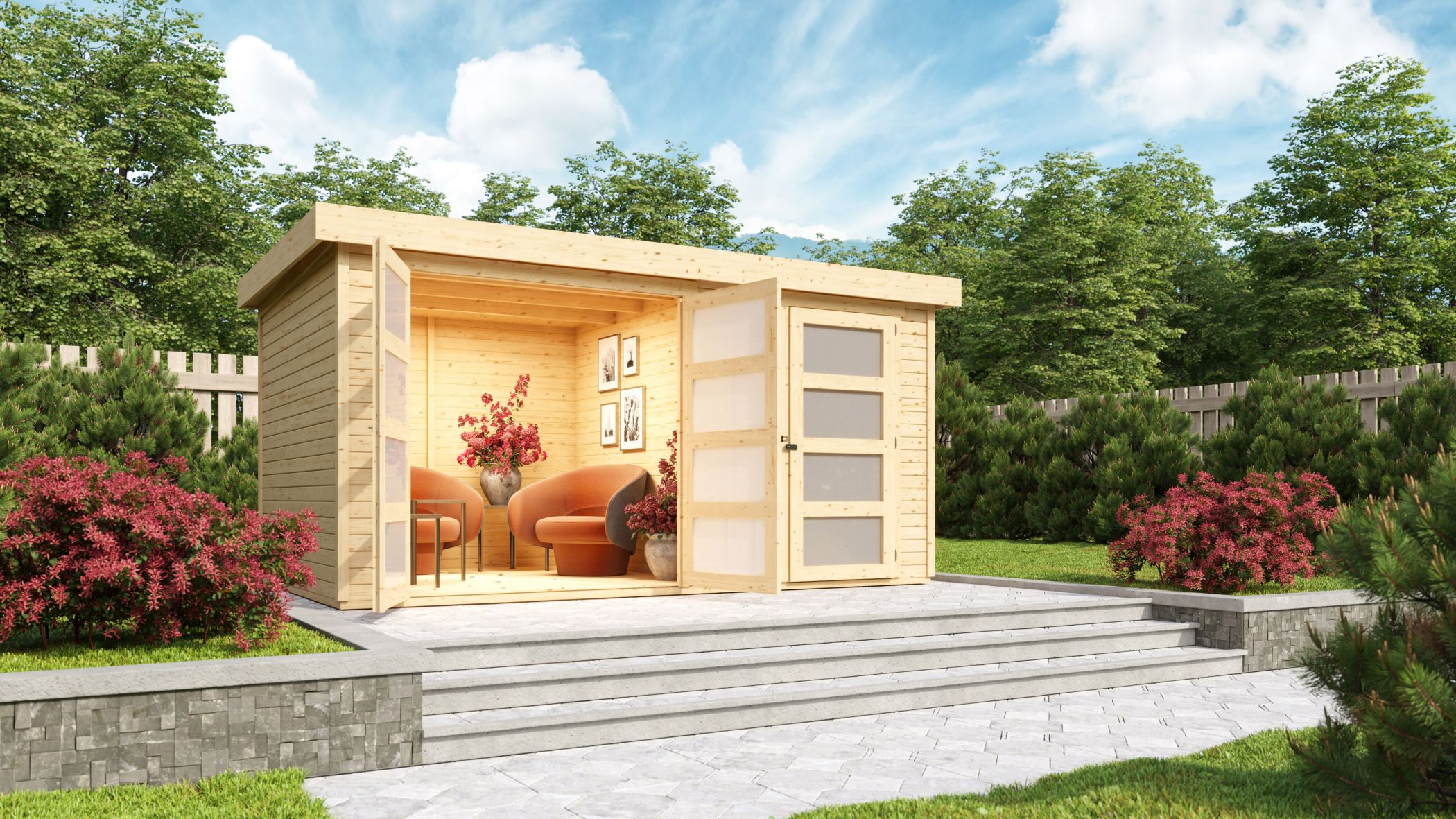 Karibu großes Gerätehaus Mühlentrup 2 in Naturbelassen im Garten