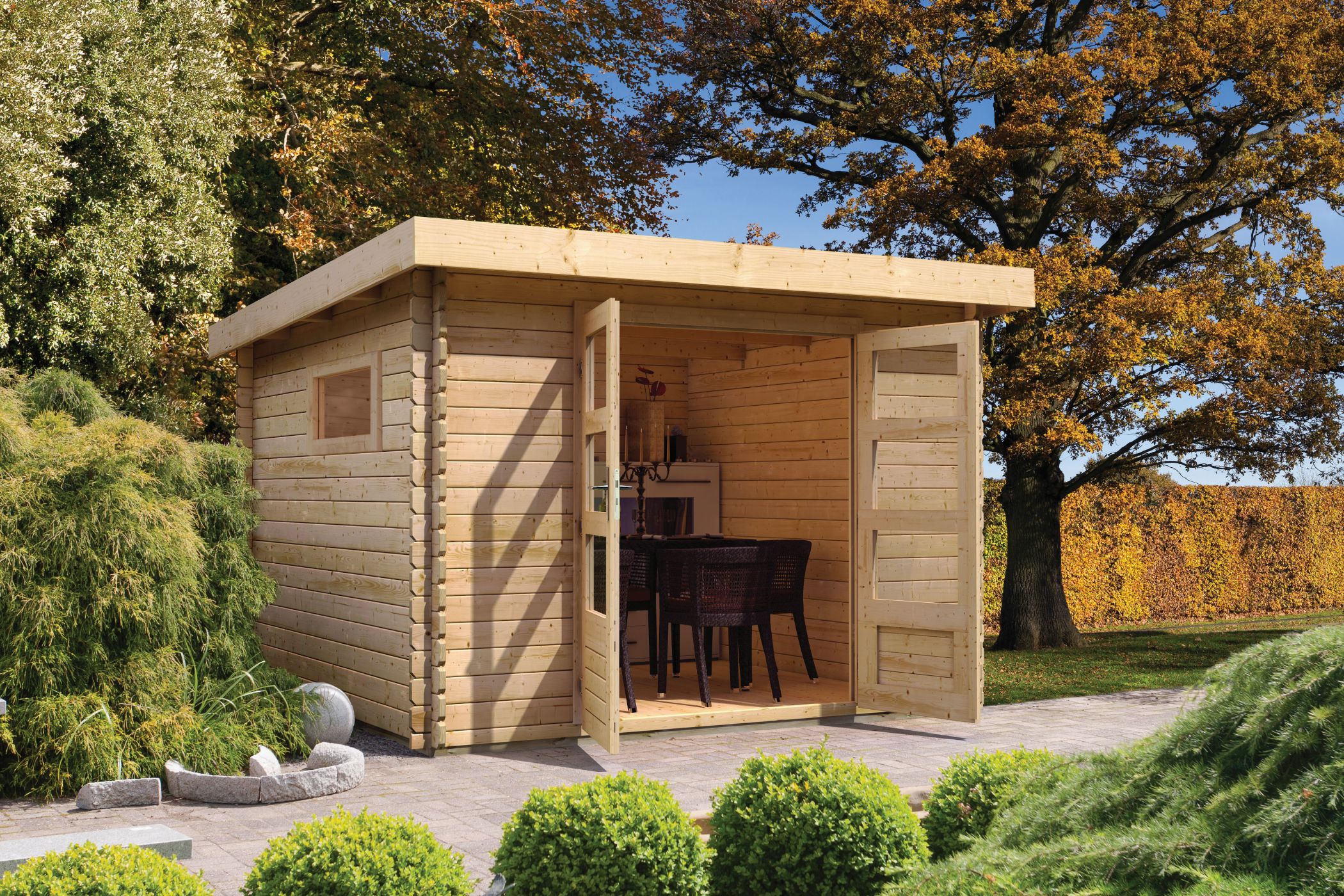 Karibu Gartenhaus Benstrup 3 in Naturbelassen im Garten