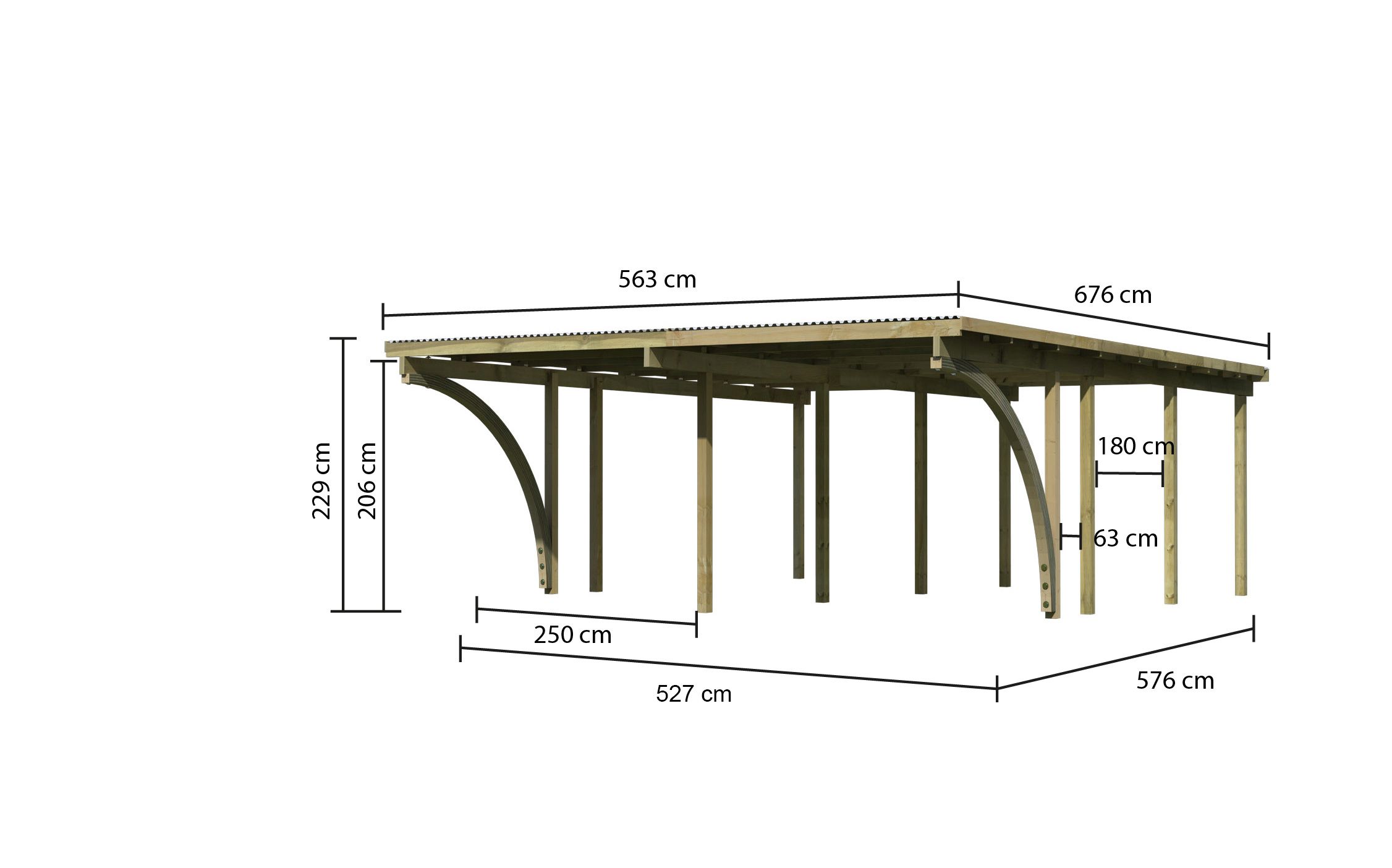 Karibu Doppelcarport BASIC 2 aus KDI-Massivholz mit Flachdach im Garten aufgebaut