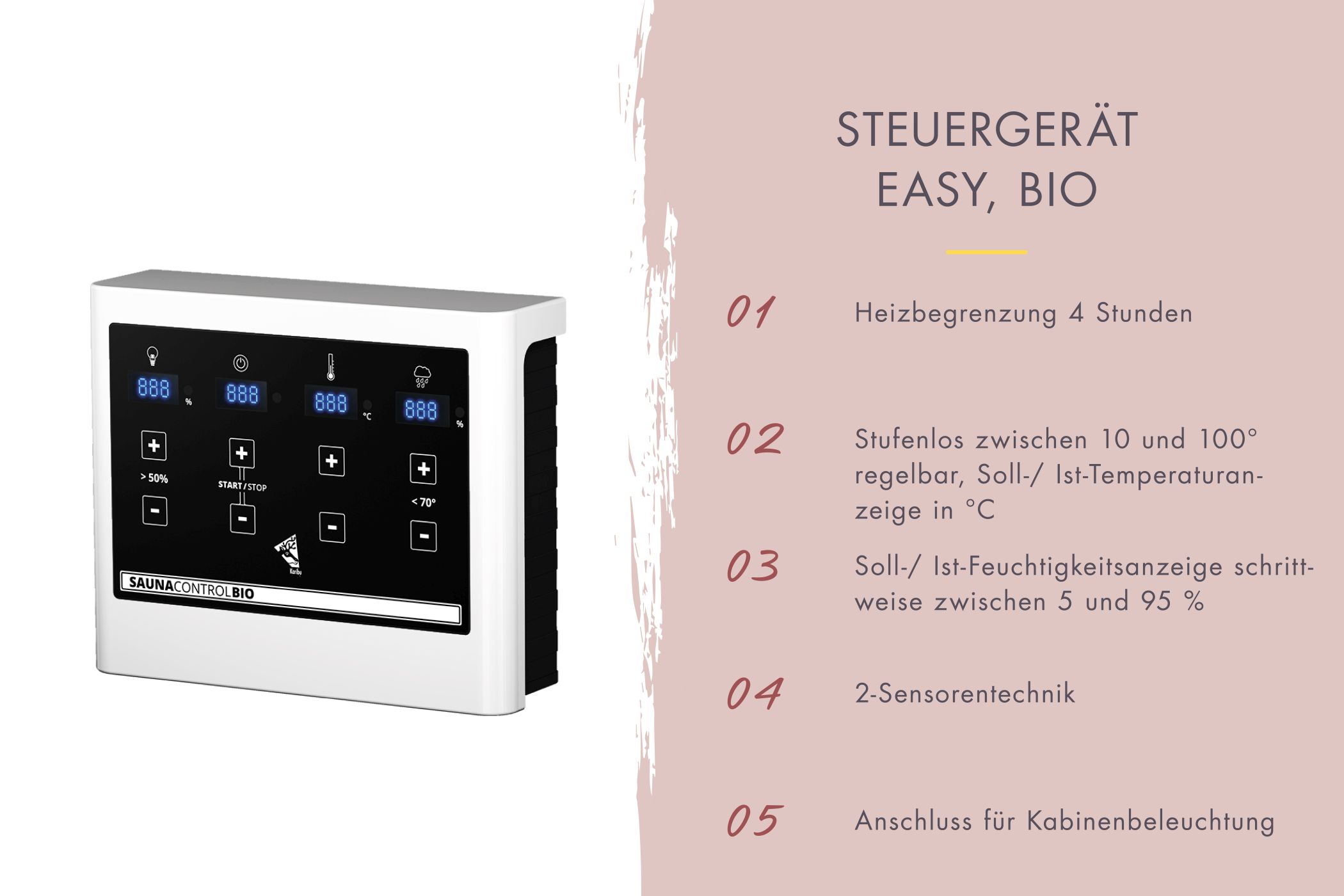Digitales Sauna-Steuergerät Easy mit stufenloser Temperaturregelung und 2-Sensoren-Technik