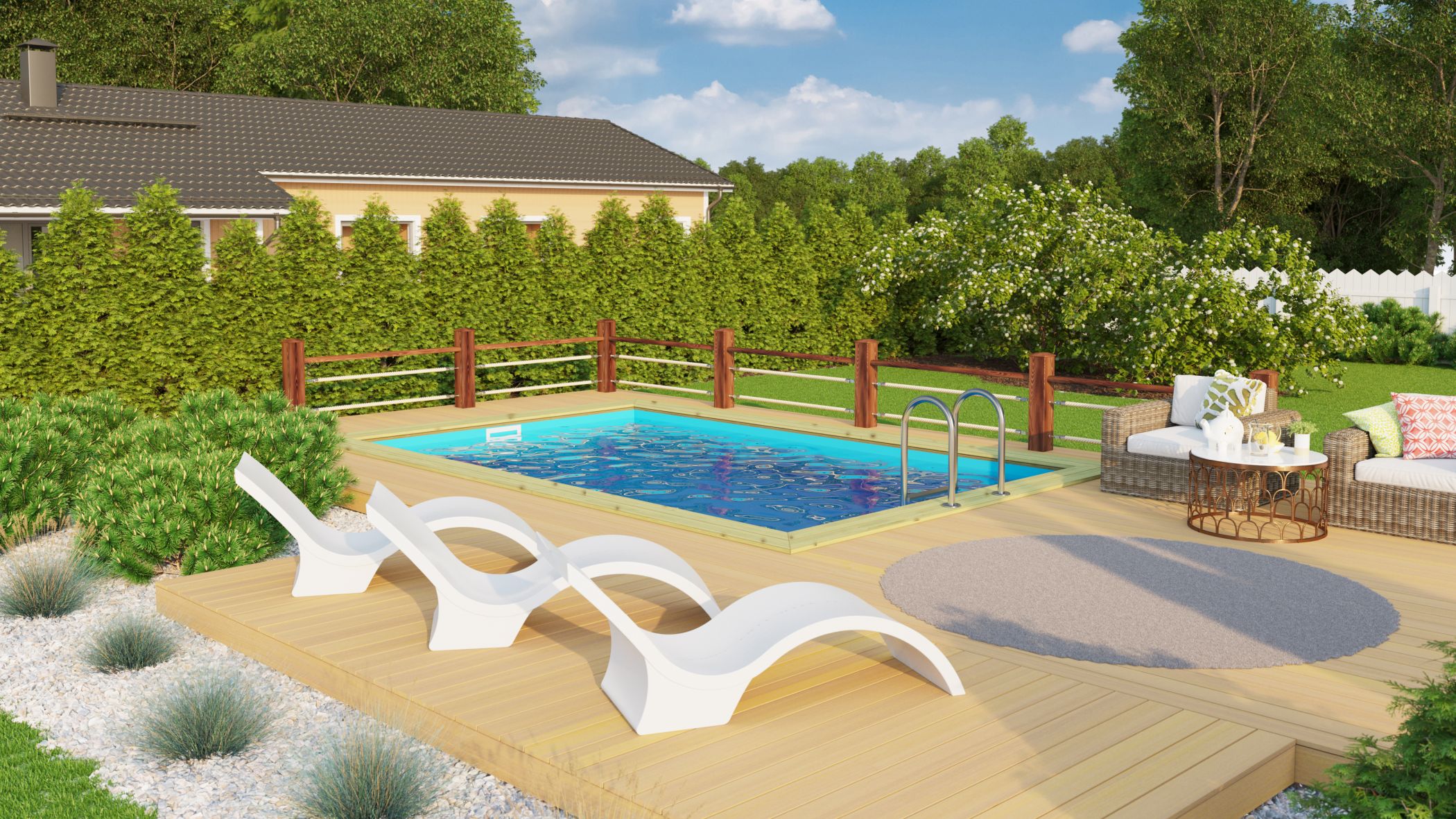 Karibu Rechteck Pool 3 mit Anbaudach im Garten