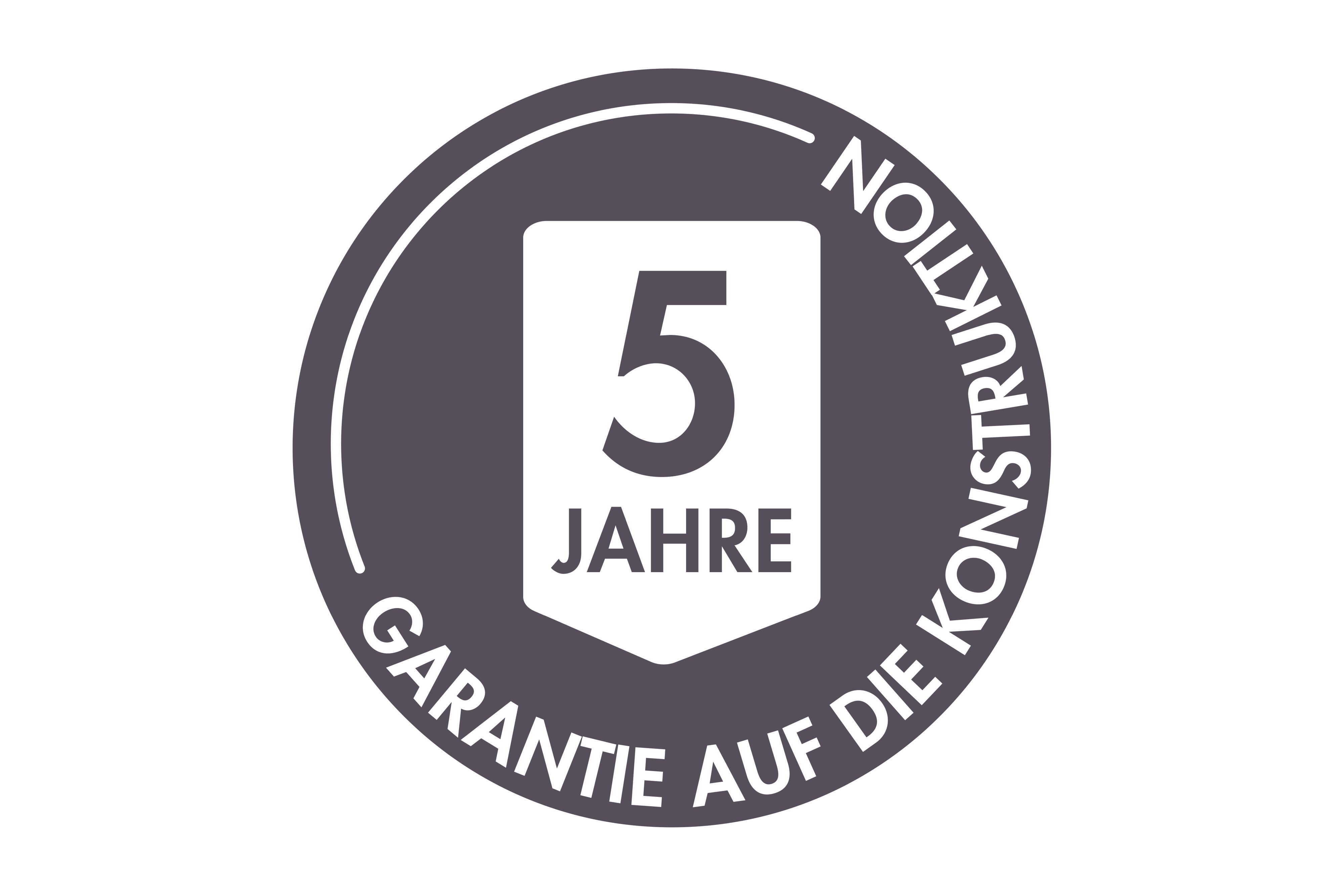 Siegel für fünf Jahre Garantie auf die Konstruktion der Karibu Fasssauna