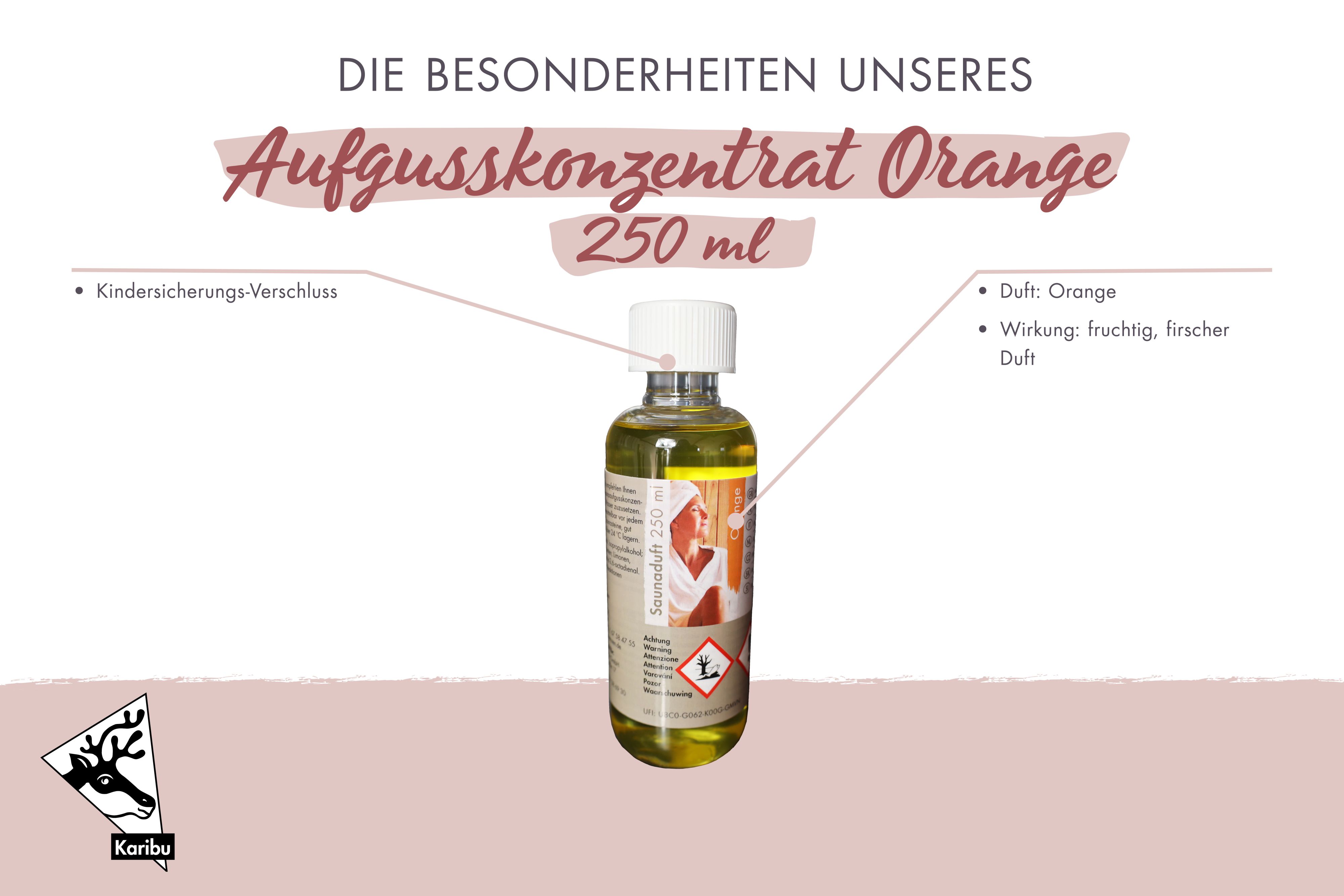 Karibu Saunaduft Orange 250ml / Lagerabverkauf aus Holz, im Garten aufgebaut