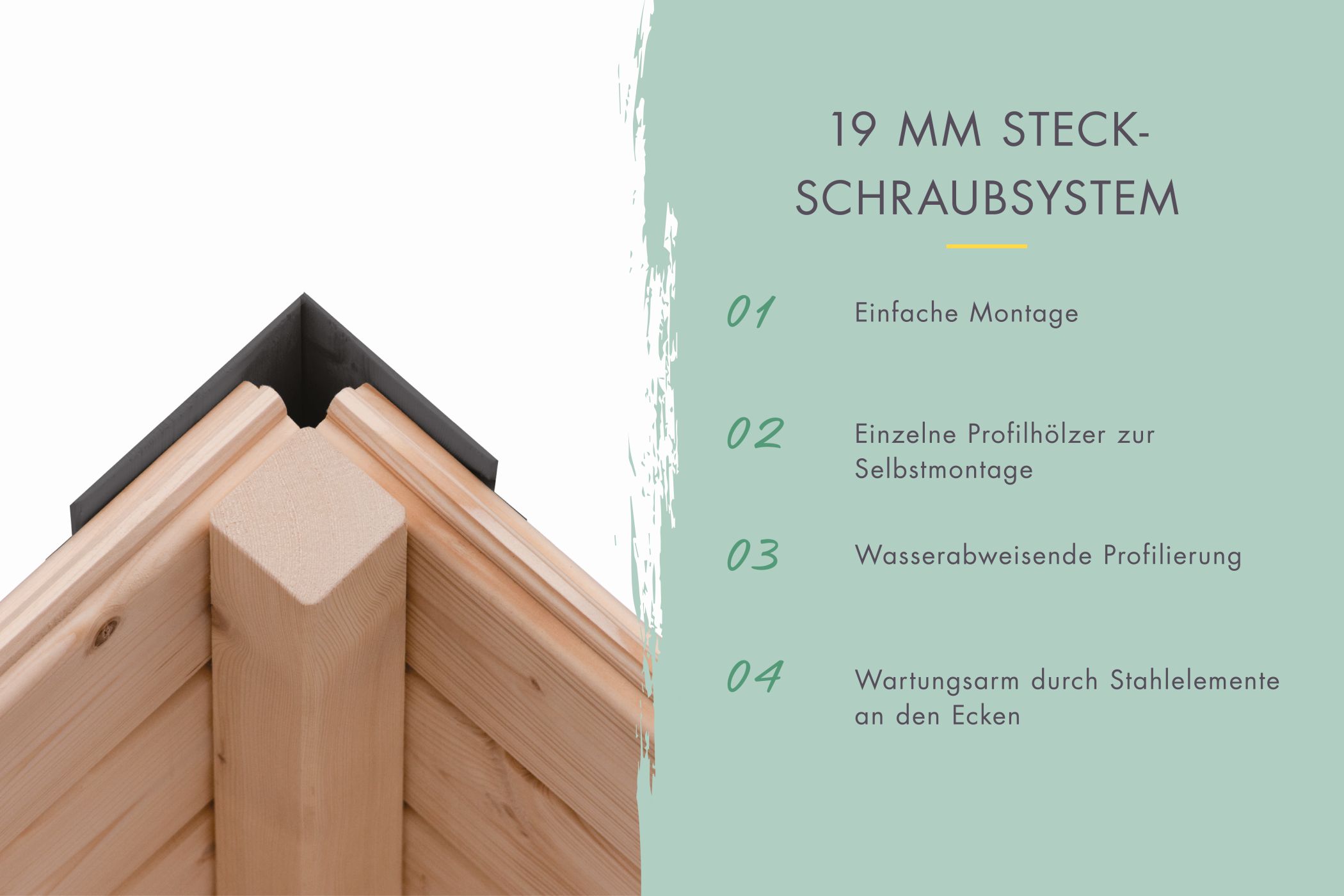 19-mm-Steck-Schraubsystem des Karibu Gartenhaus Holz & Metall Jupiter 3 mit Stahlecken