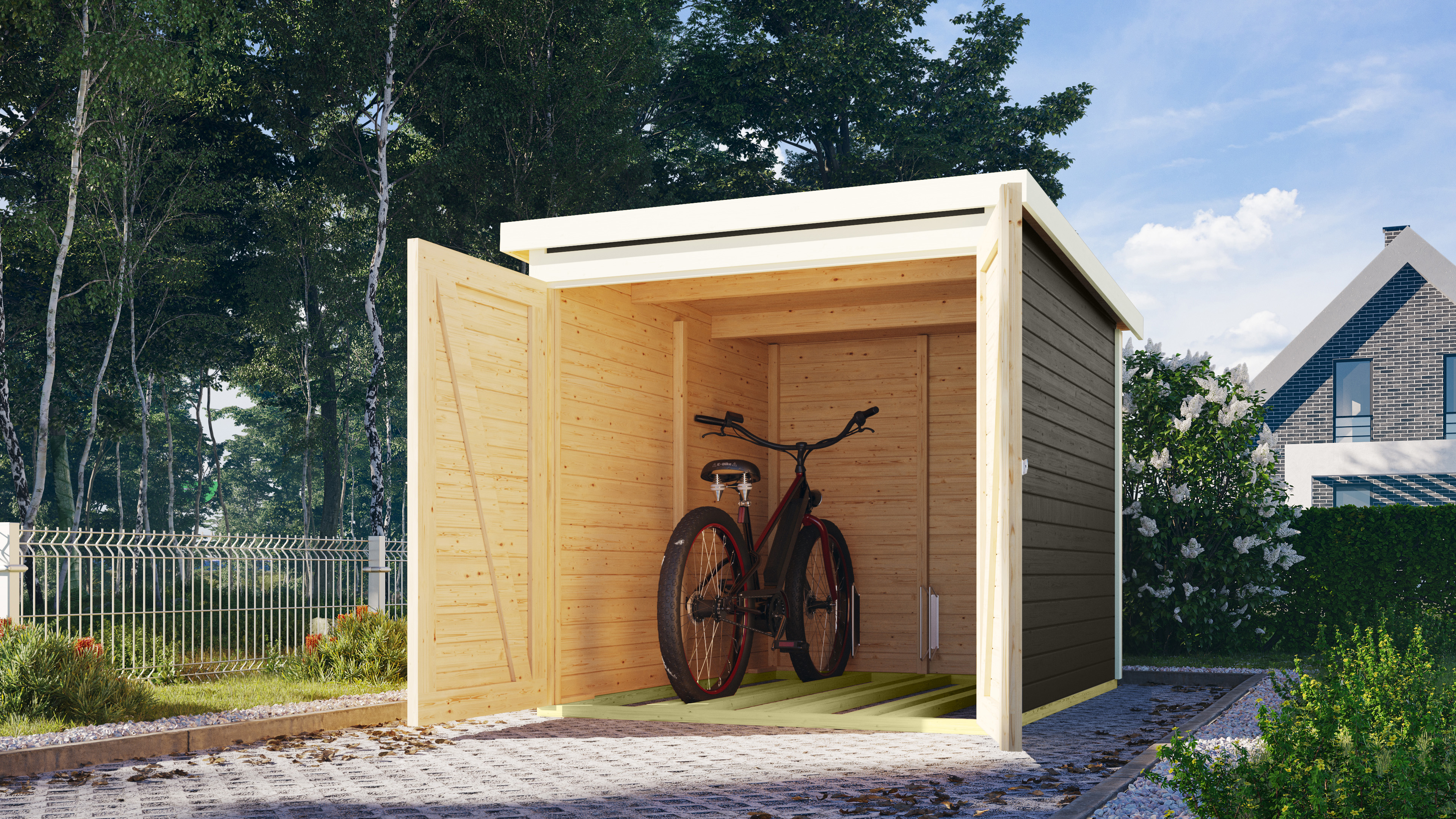 Karibu Fahrradschuppen Fahrradgarage 3 in Terragrau im Garten