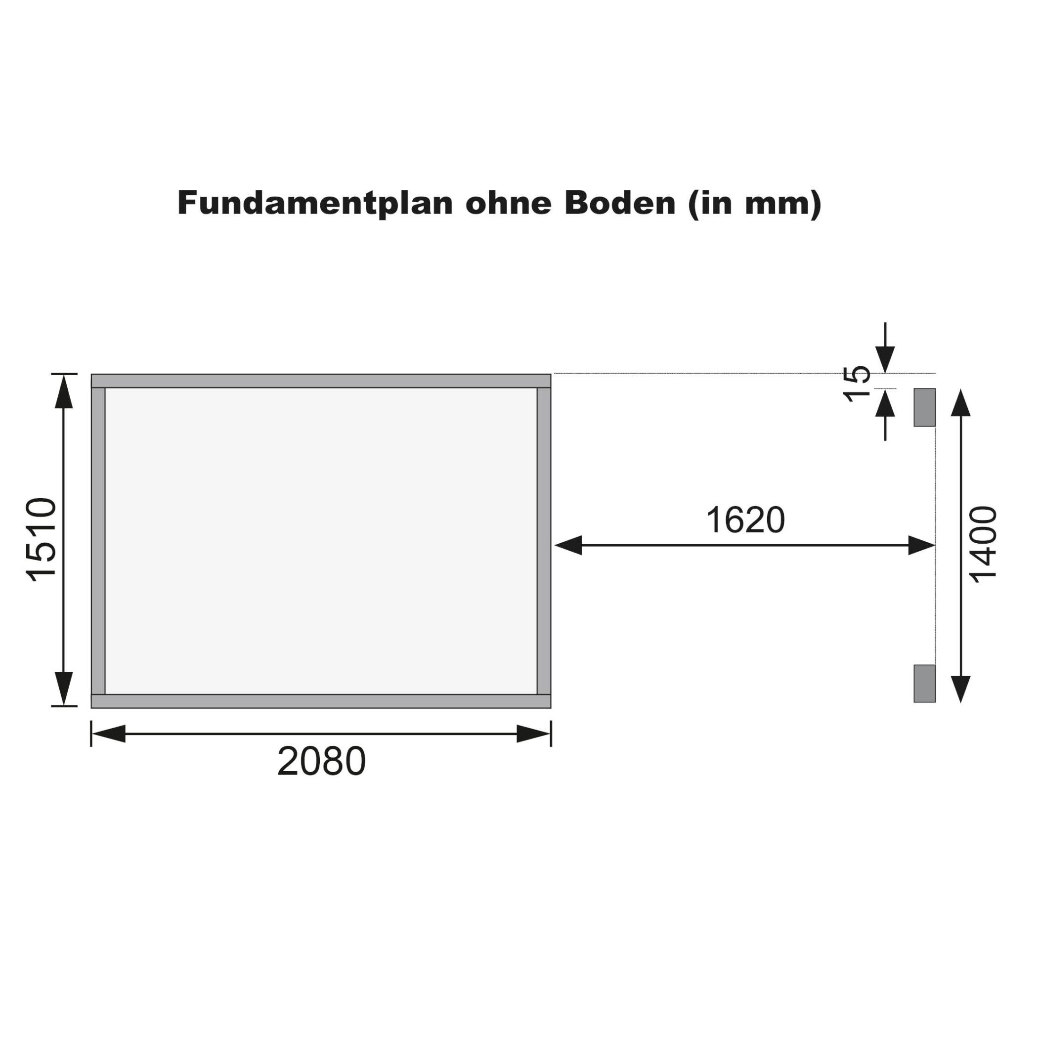 Fundamentplan des Karibu Gerätehaus Merseburg 3 mit Anbaudach
