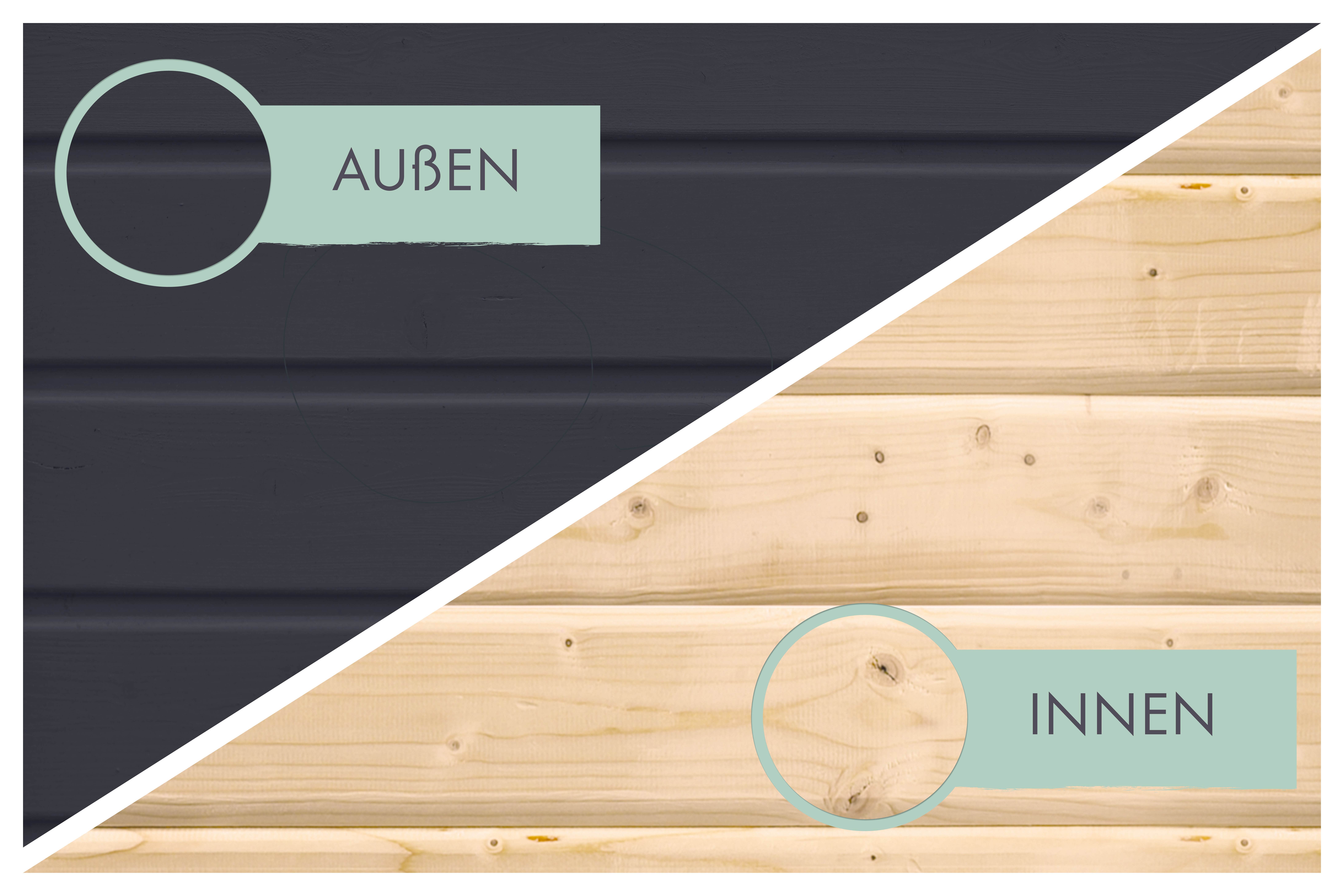 Karibu Saunahaus Ares 1 als Gartensauna aus Massivholz im Garten mit Glasfront