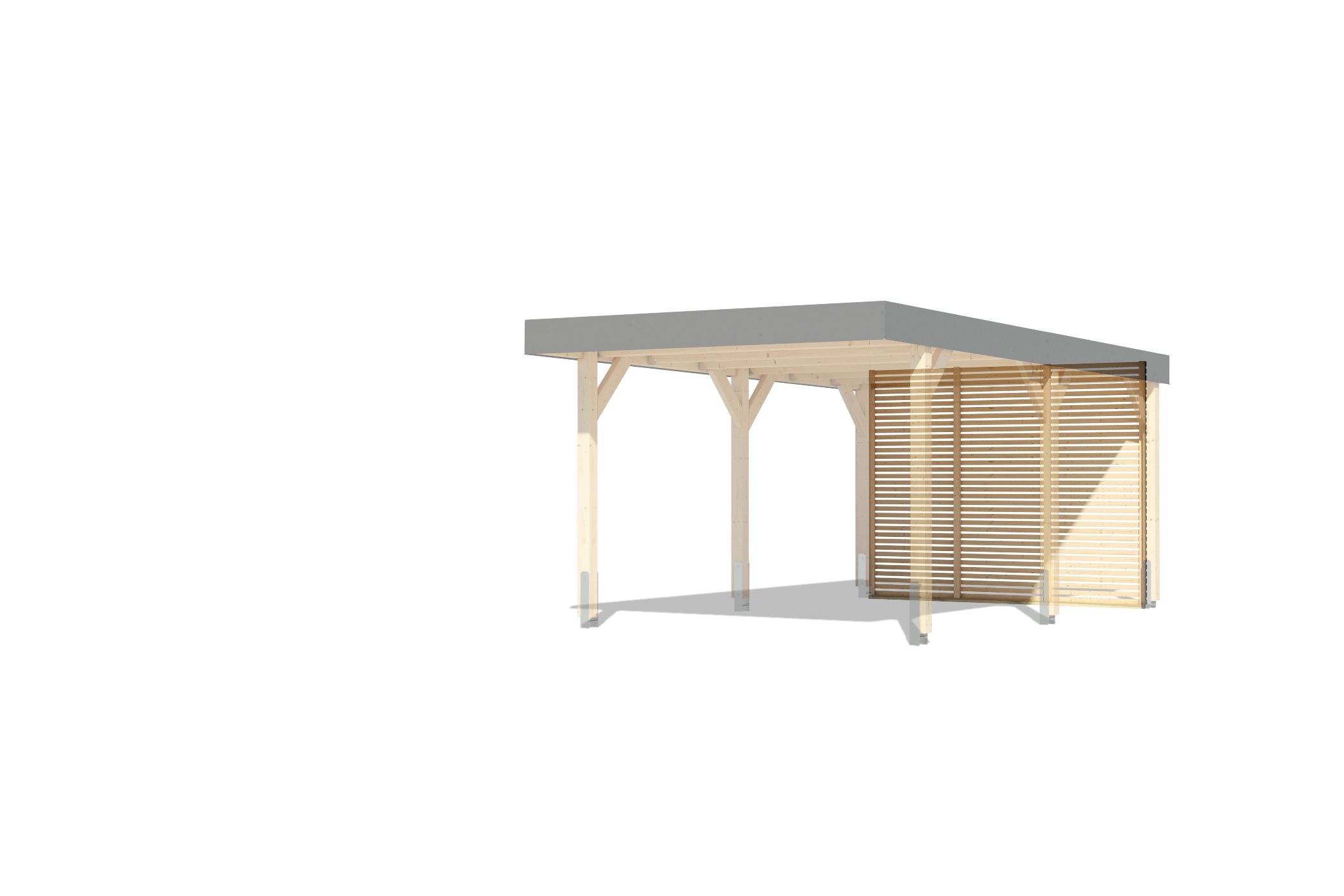 Außenansicht des Karibu Rückwand für Einzelcarport Leimholz aus Leimholz mit Flachdach im Garten aufgebaut