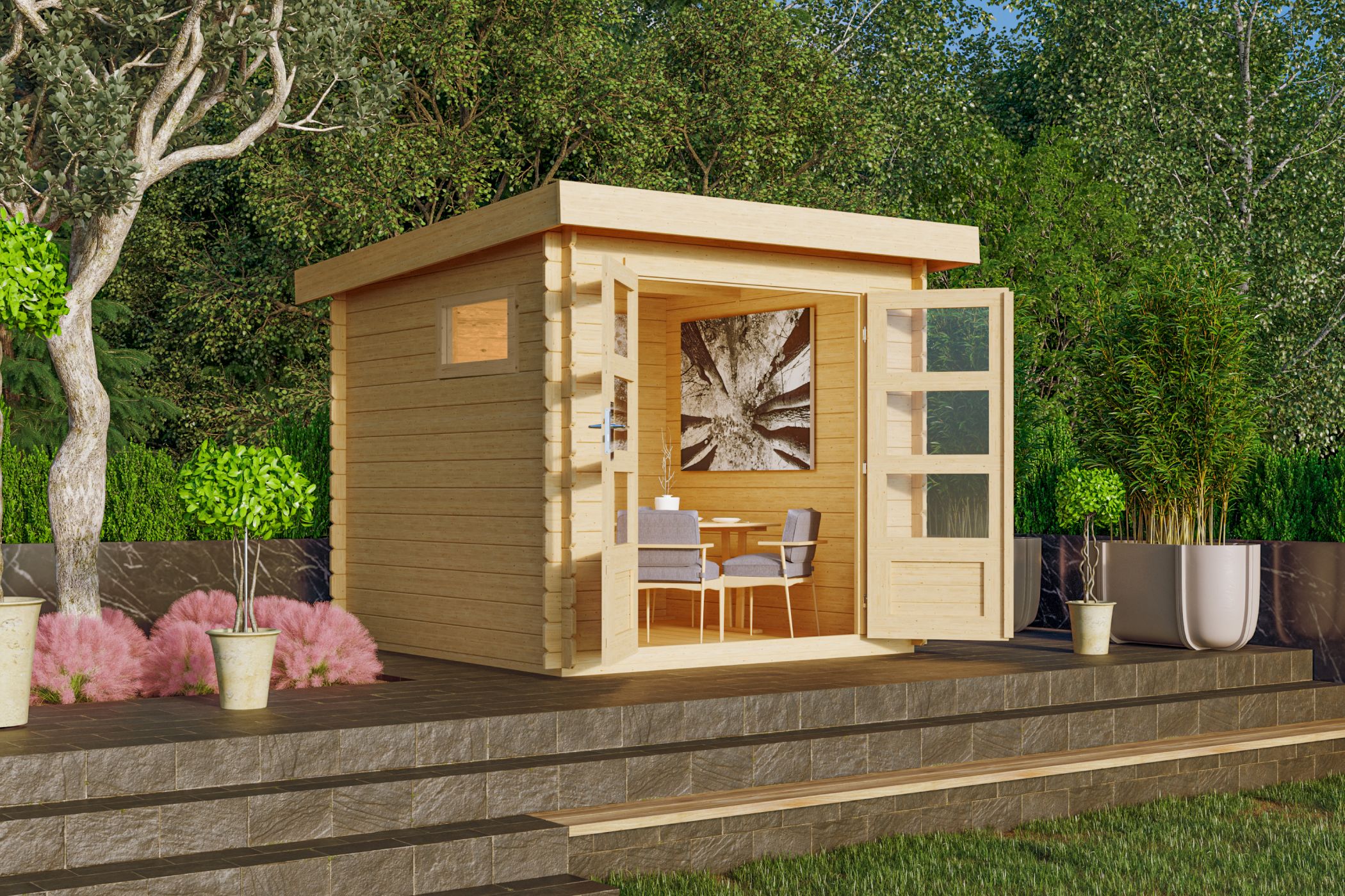 Karibu Gartenhaus Benstrup 2 in Naturbelassen im Garten