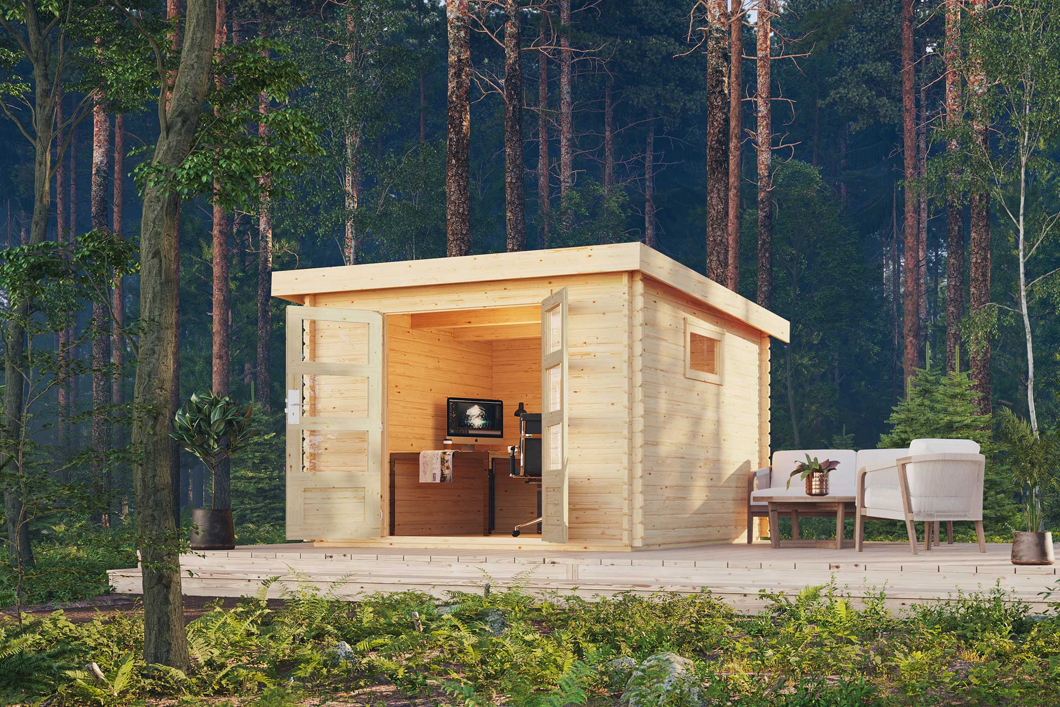 Karibu Gartenhaus Trittau 3 in Naturbelassen im Garten