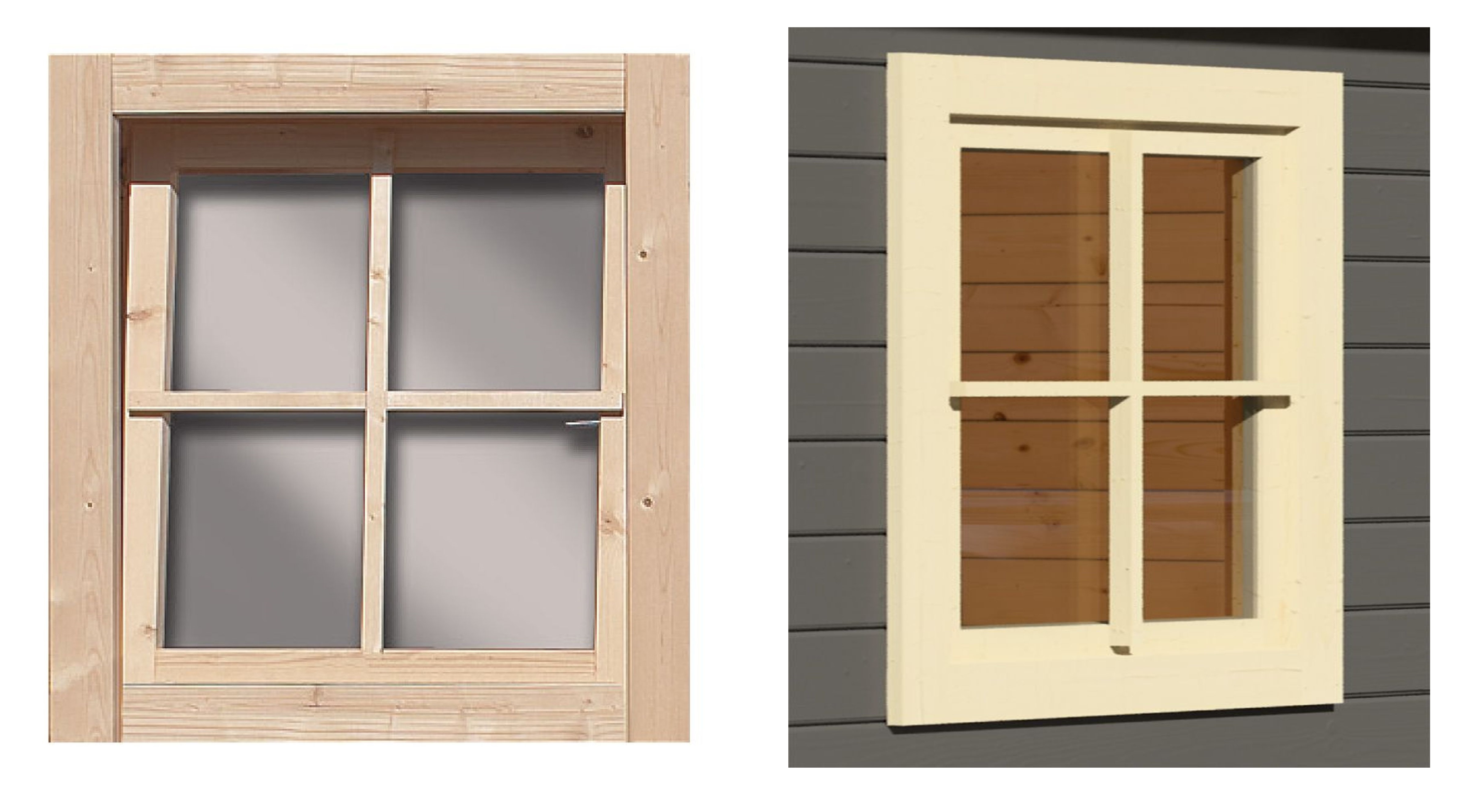 Karibu Dreh-/Kippfenster aus Echtglas 28mm aus Holz, im Garten aufgebaut