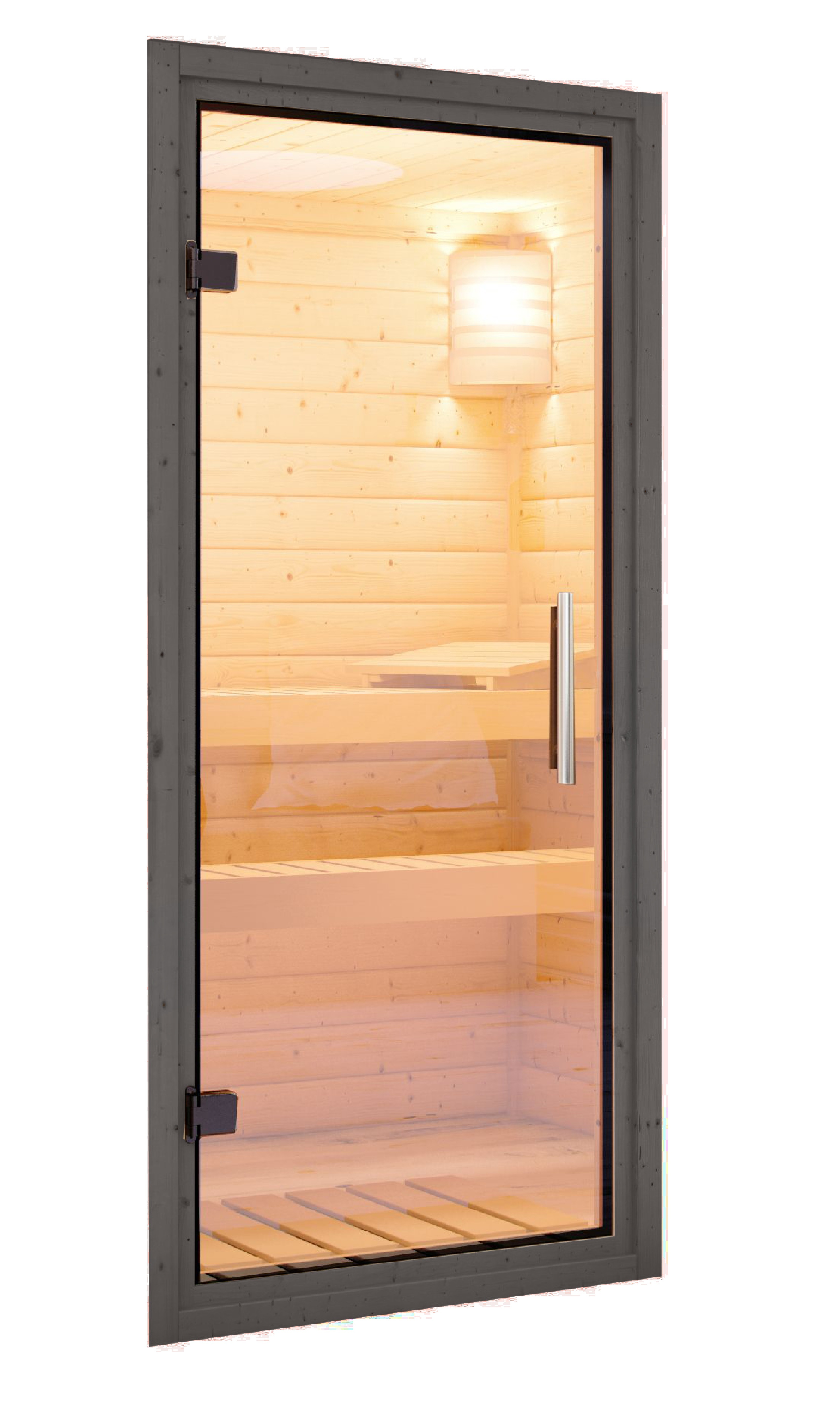 Saunatürelement terragrau klarglas / Lagerabverkauf