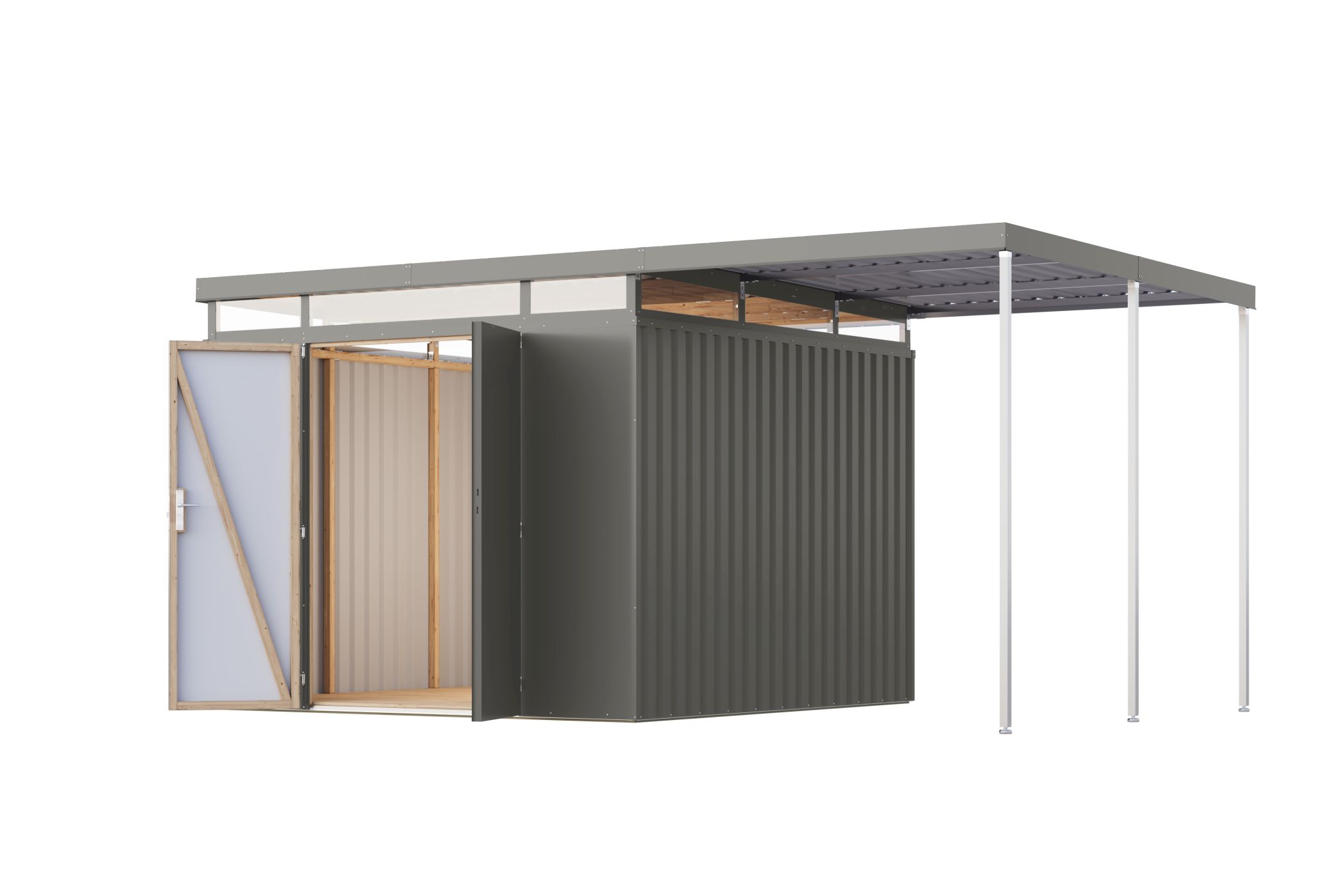 Karibu großes Gerätehaus aus Metall Aurum 3,5 in Graualuminium, Freisteller