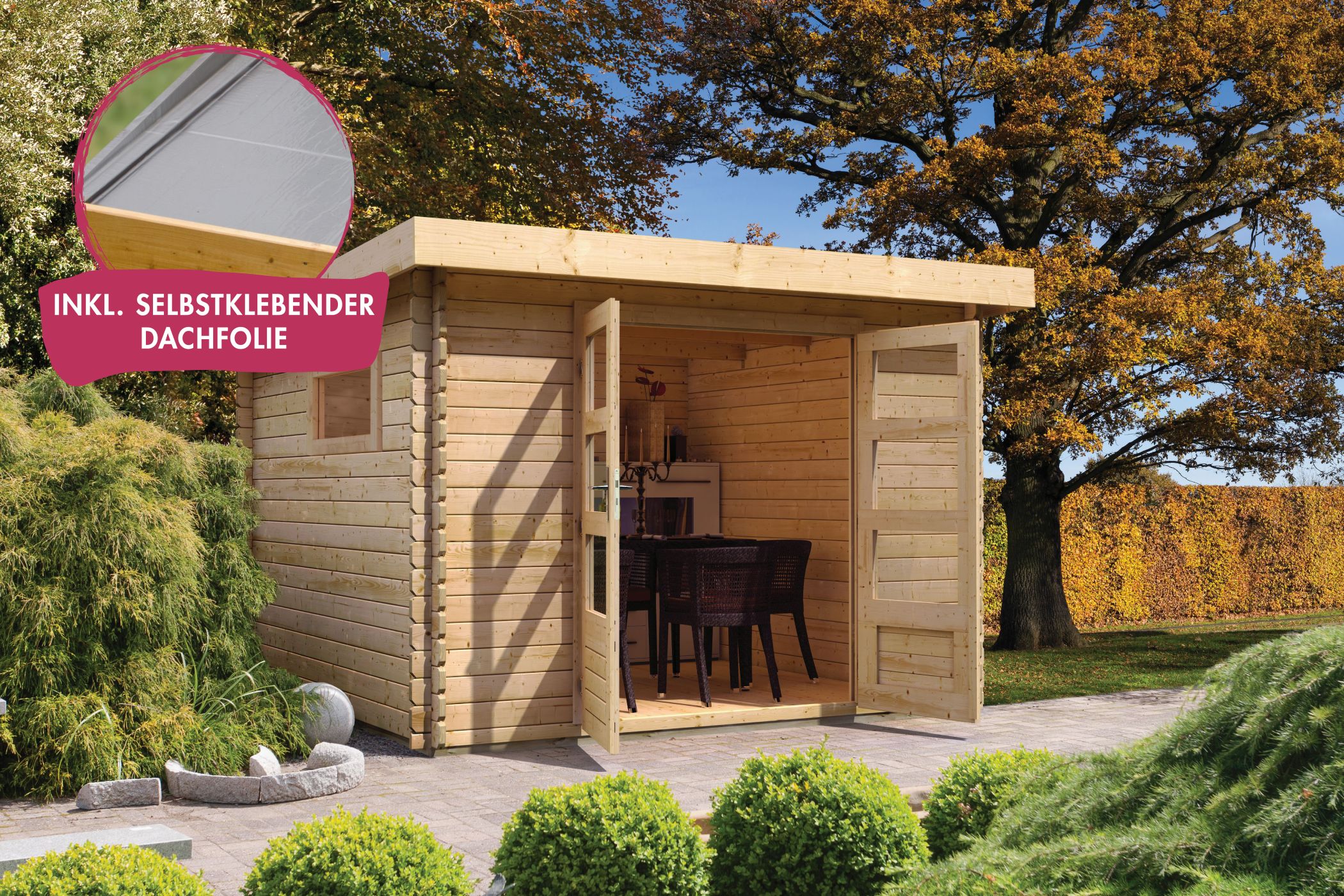Karibu Gartenhaus Benstrup 4 in Naturbelassen im Garten