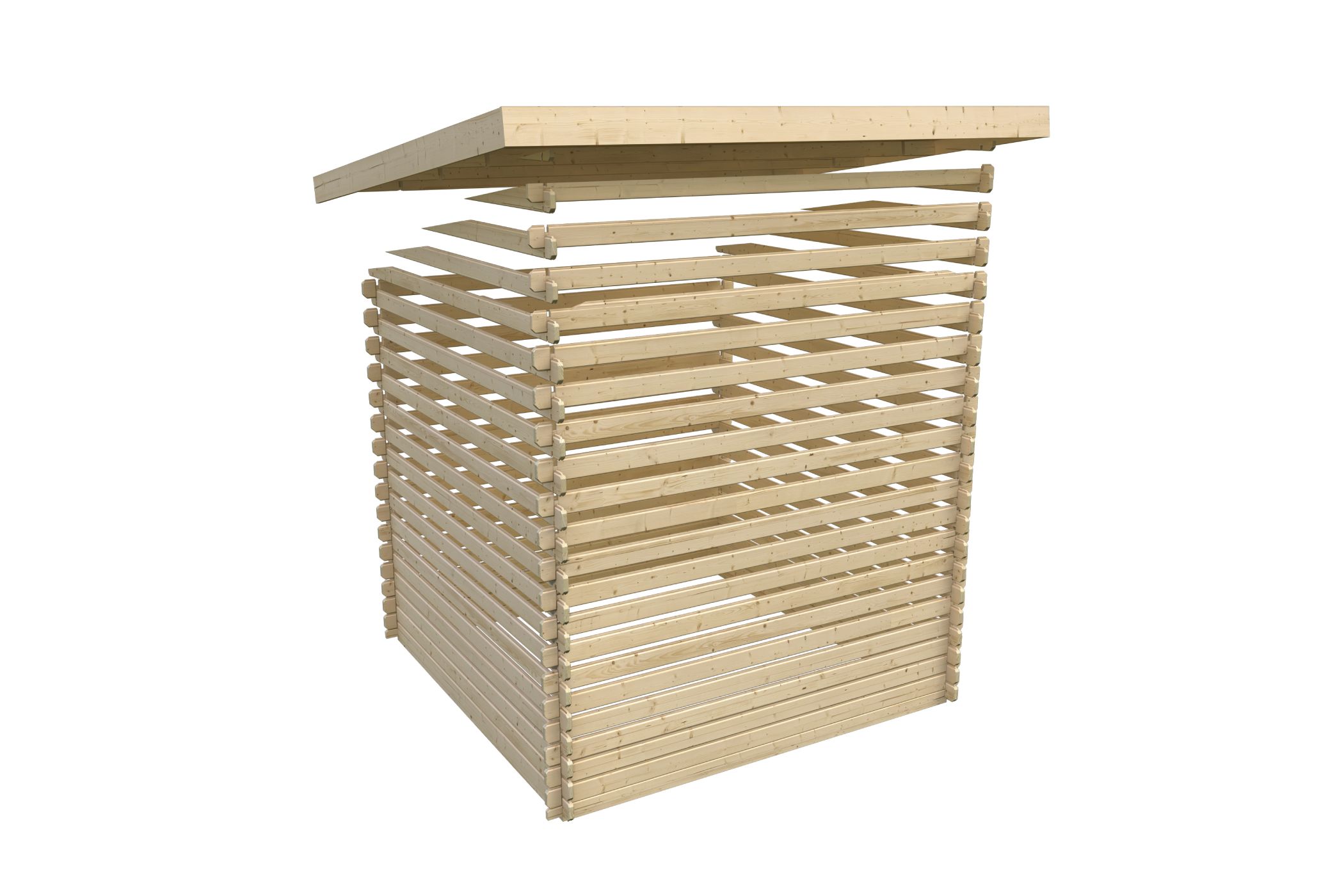 Aufbaudarstellung des Karibu Gartenhaus Trittau 3 mit Wandprofilen und Pultdach