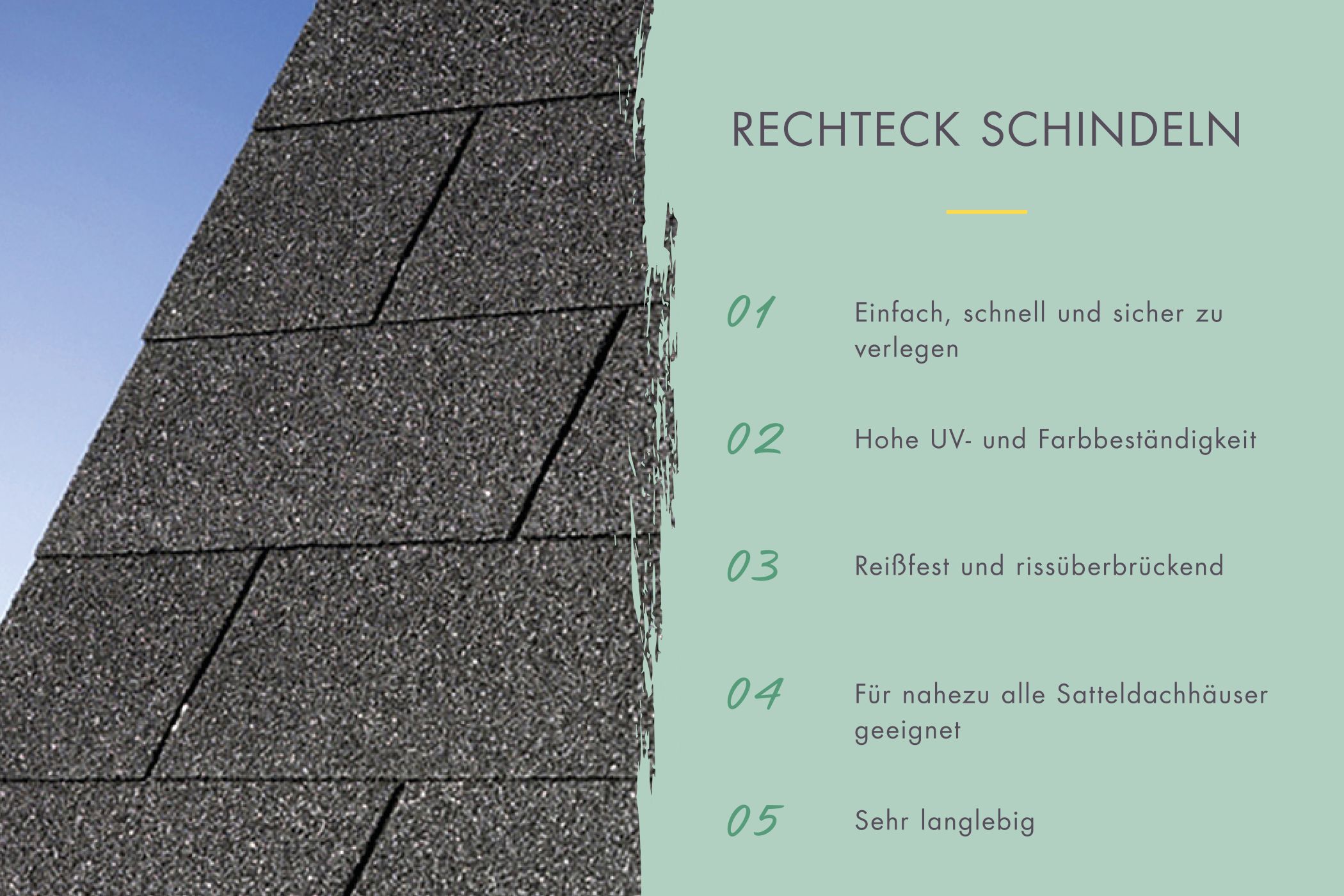 Rechteck-Dachschindeln aus Bitumen als witterungsbeständige Eindeckung des Karibu Pavillons